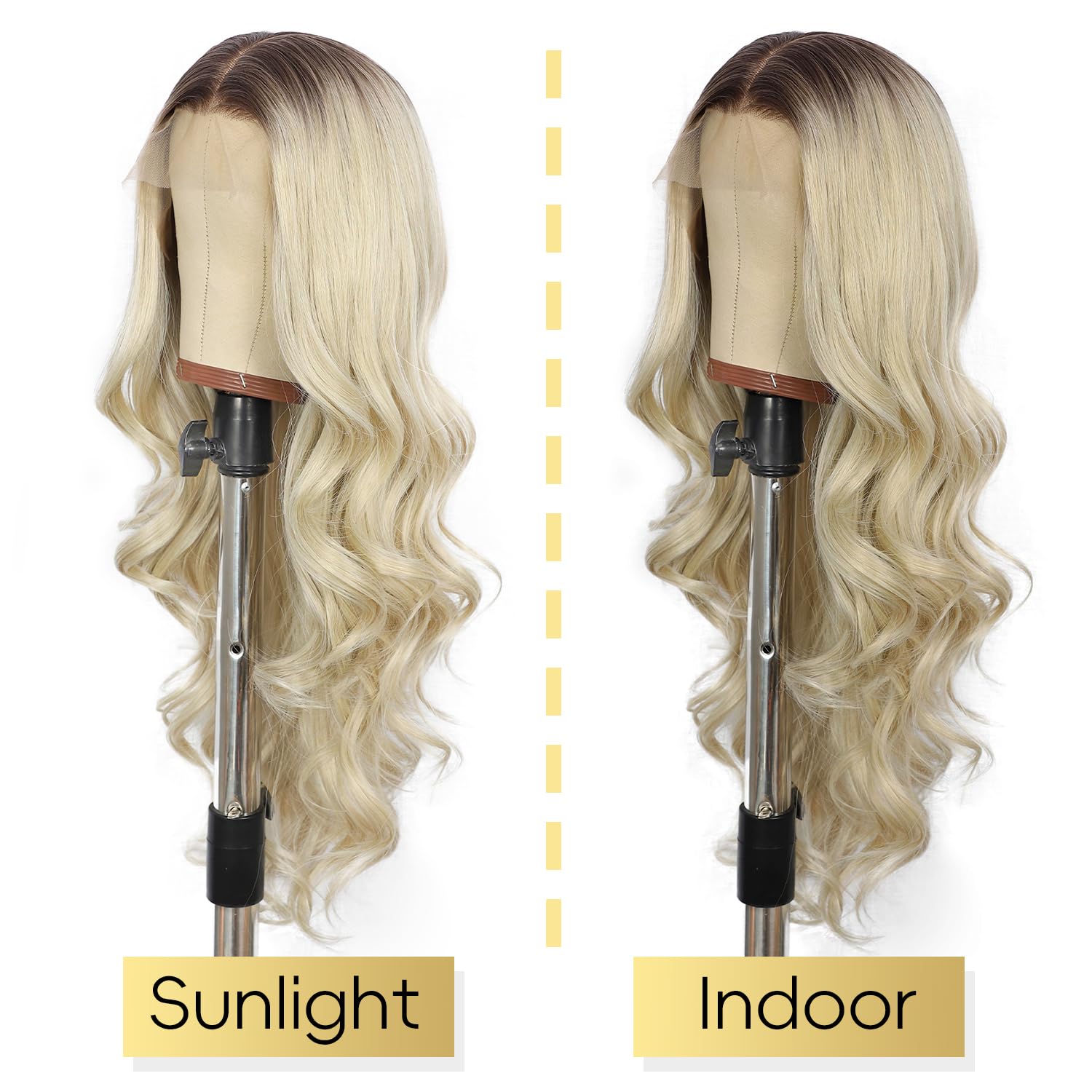 SOMIARIK Long Ombre Blonde Wavy Wig for Women Transparent Lace Front Synthetic Wig Pre Plucked with Baby Hair Middle Part Natural Looking Heat Resistant Fiber 26 Inch - Image 4