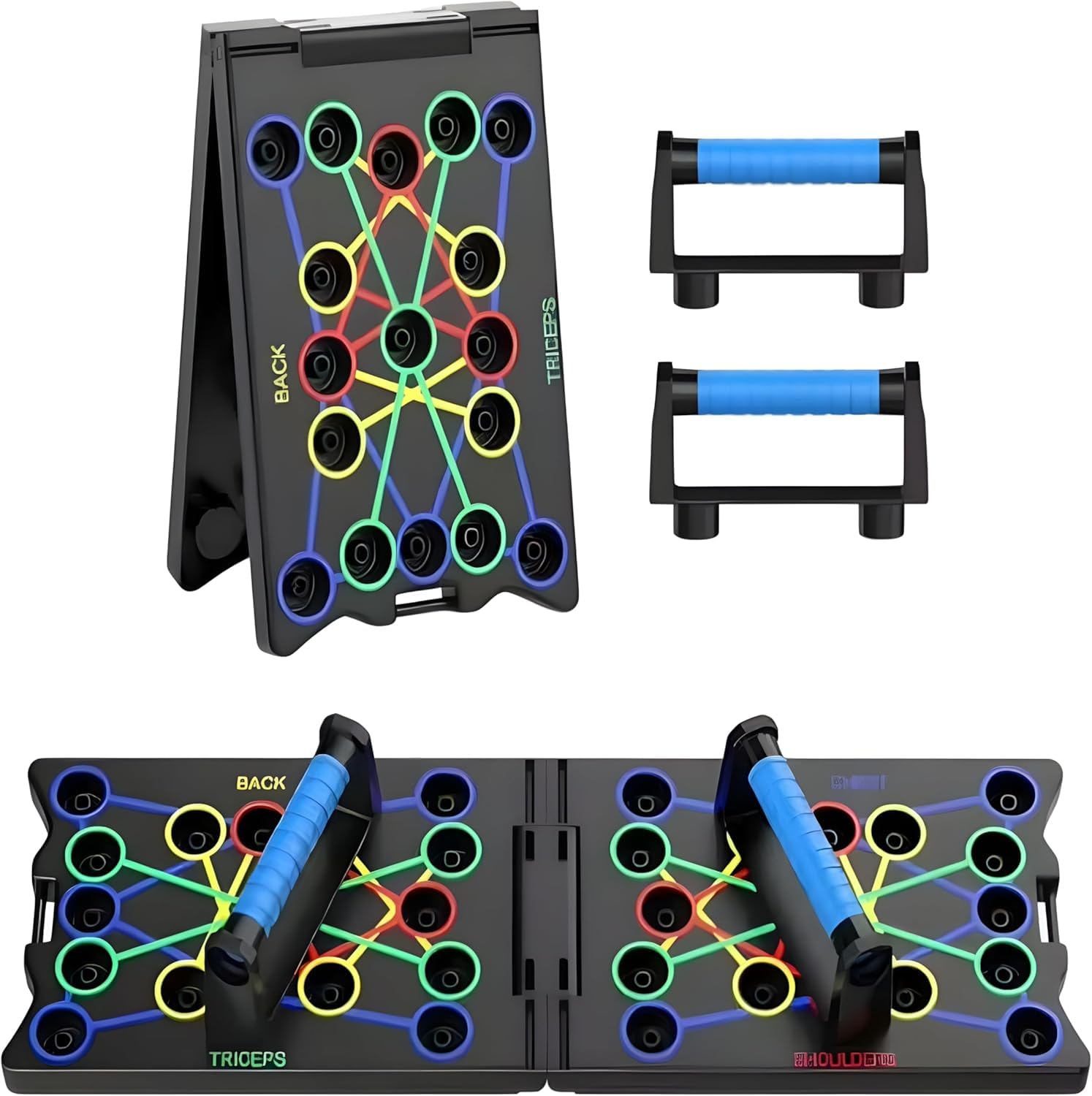 Foldable Push Up Board, multipurpose 24in1 home workout equipment, and strength training equipment that burns fat work the muscles in the upper body, including the shoulders, chest, back, and triceps