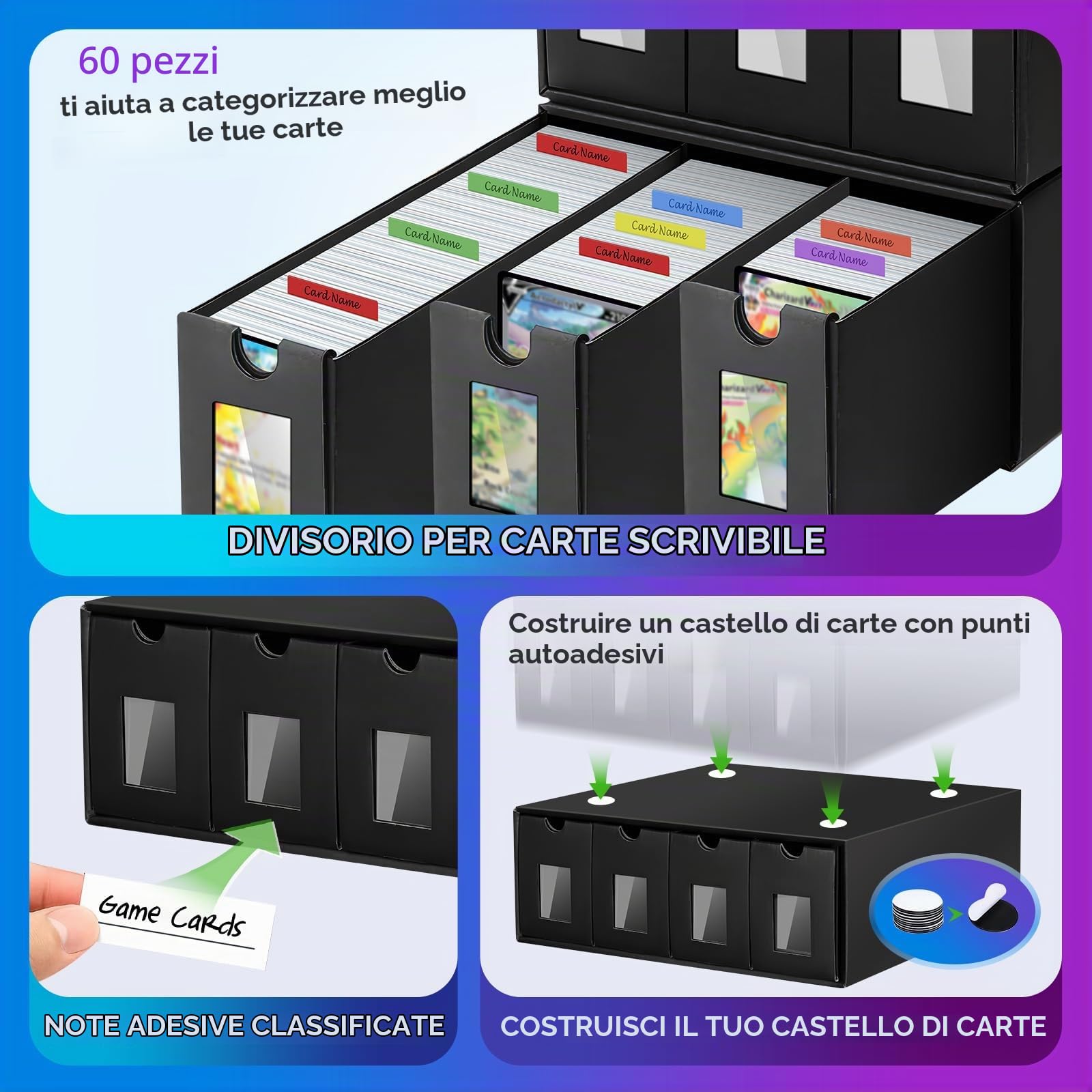 Scatola per Carte da Collezione per 18000+ carte,Box Porta Mazzo per Carte MTG con 60 Divisori Etichette e Nastro Adesivo, Trading Card Box, Porta Carte per TCG, MTG, PTCG Carte