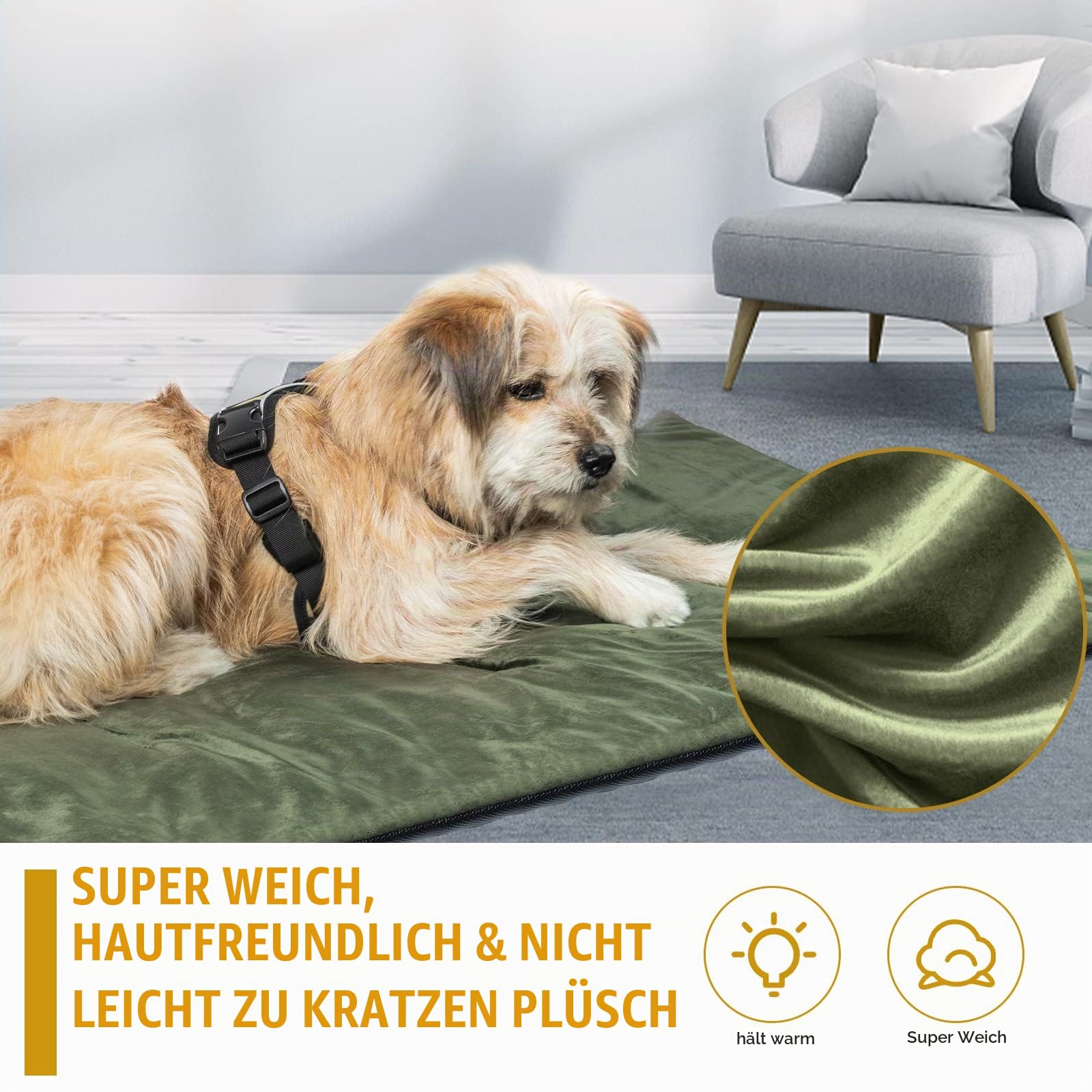 OneTigris Hundedecke 110cm*68cm, Verdickung Samt Hundematte mit Rutschfester Sohle, Velvet Hundebett für Große & Mittelgroße Hunde Reise Camping Outdoor, Reversibel und Tragbar Händewaschen