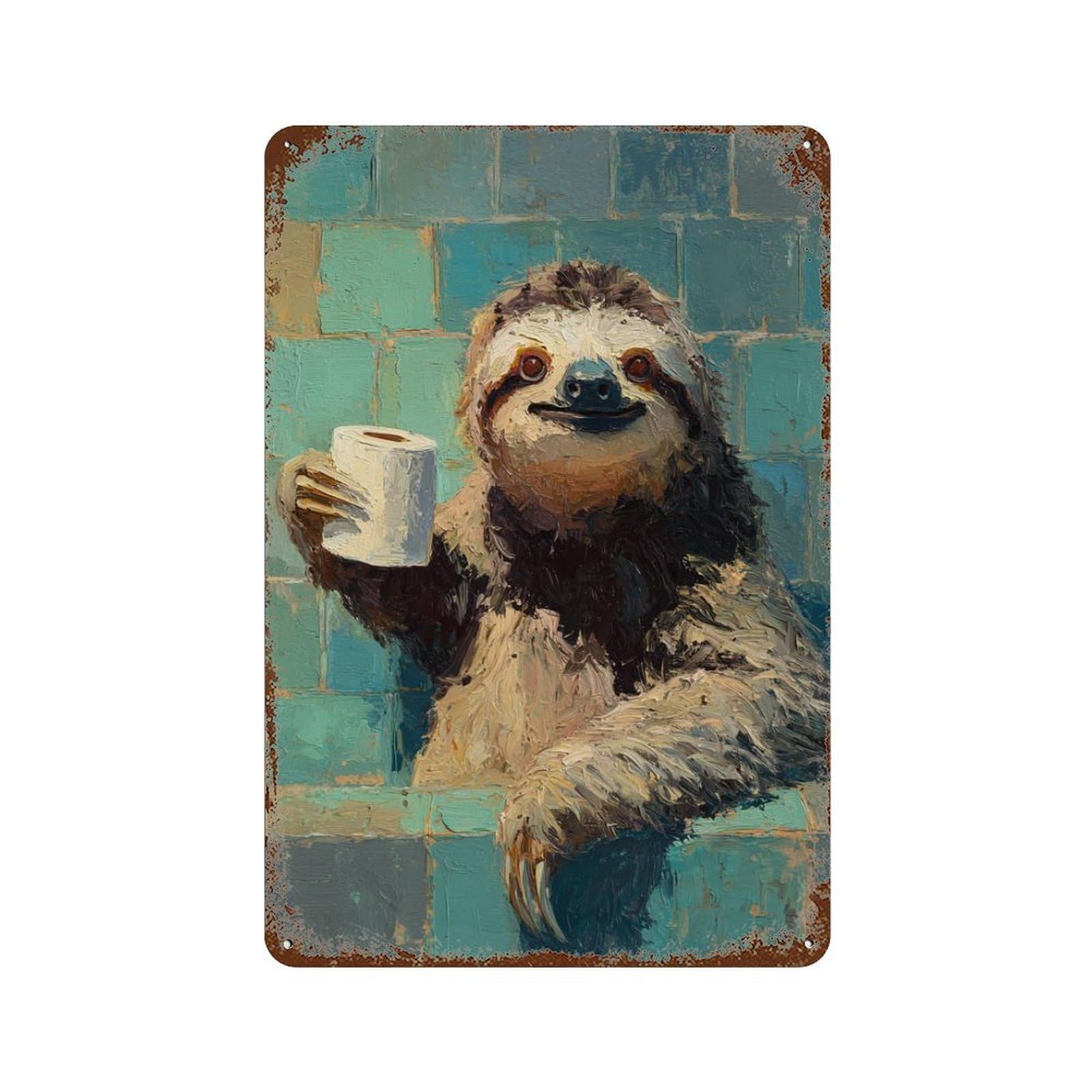 Sloth with Toilet Paper in Bathtub 11.8"x7.9" Vintage Rust Metal Sign, Classic Wall Plaque for Office, Studio And Wall Decor
