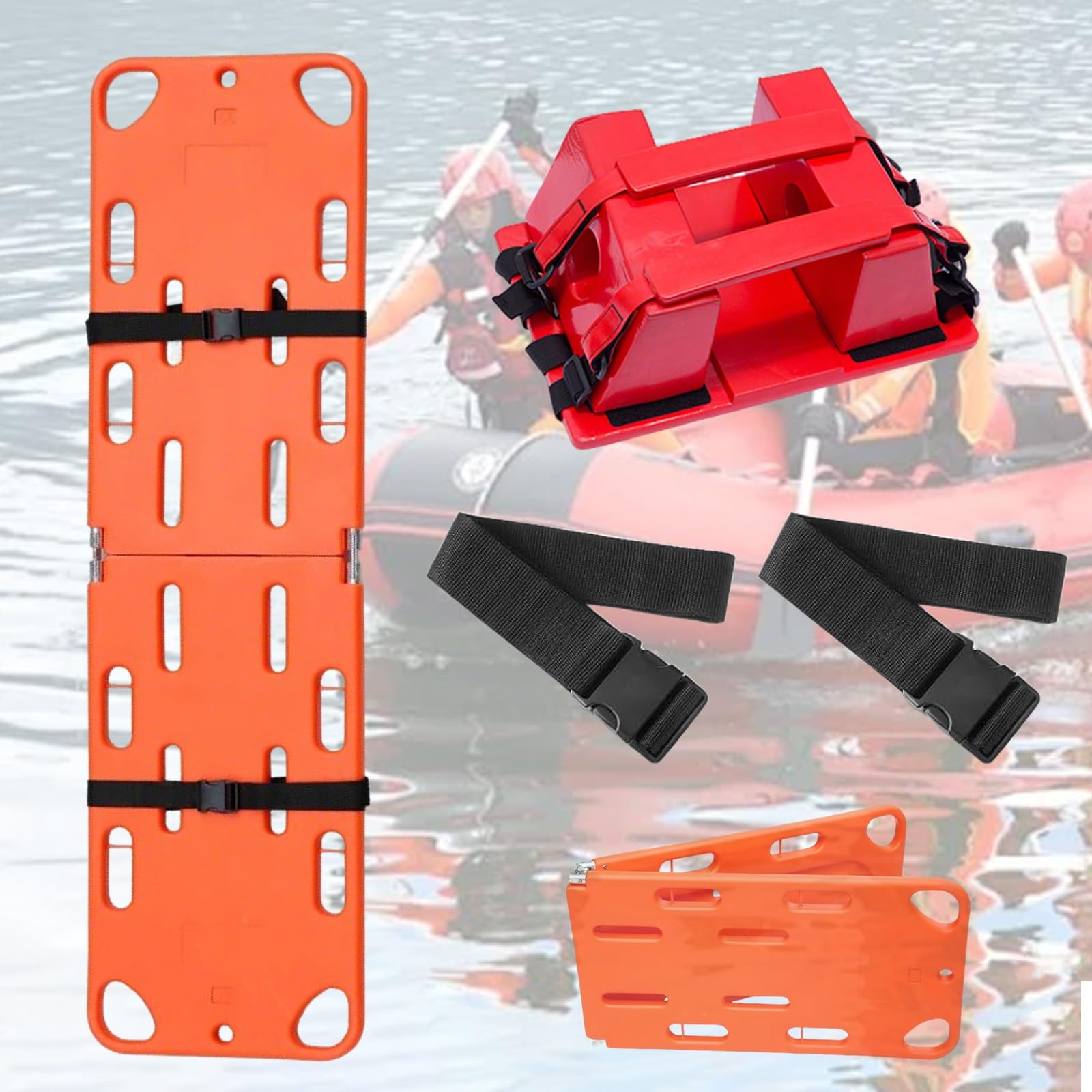 Civière Pliable avec Plaque Dorsale et Appui-tête - civière Flottante pour Les sauvetages et Les urgences - capacité de 350 LB, Convient aux secouristes et aux sauveteurs Aquatiques.