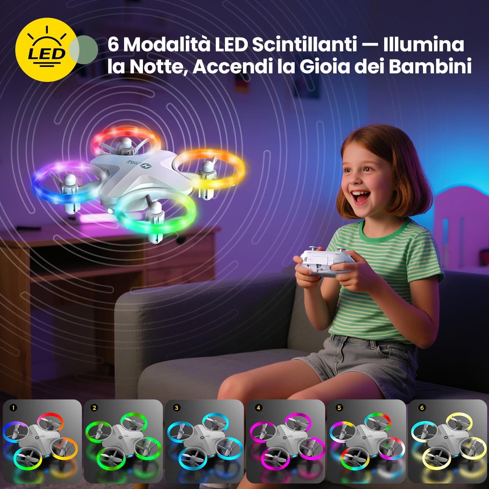 Holy Stone HS180 Mini Drone per Bambini 6-12 Anni con Luci LED e 3 Batterie | Quadricottero RC Pieghevole, 21 Minuti di Volo, Flip 360°, Facile da Usare, Regalo di Compleanno per Ragazzi e Ragazze