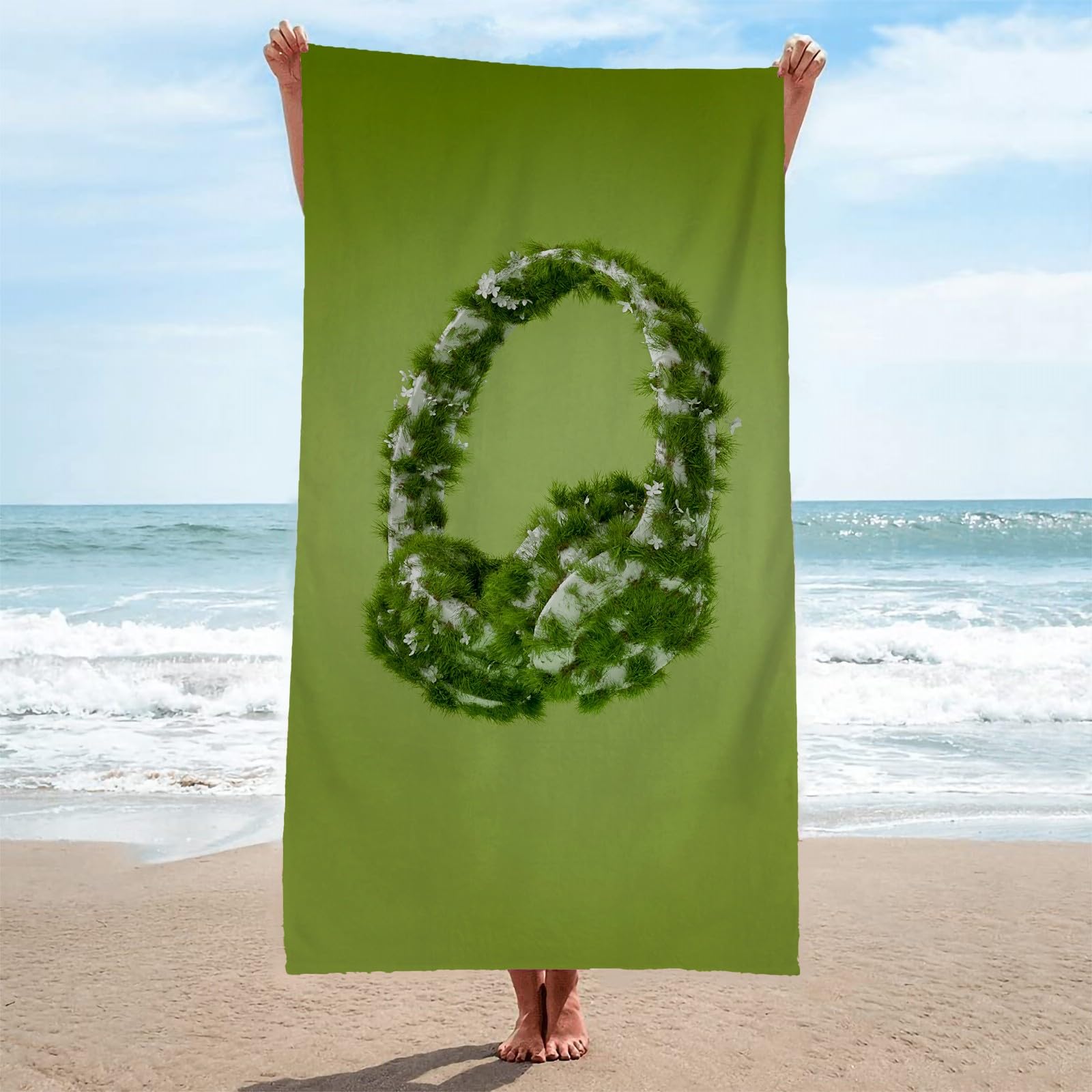 Toalla Playa Verde Toallas Playa Grande Microfibra Anti Arena Auricular Playa Toallas para NiñA NiñO Adulto Piscina Toalha de Praia Mujer Hombre 100x200cm