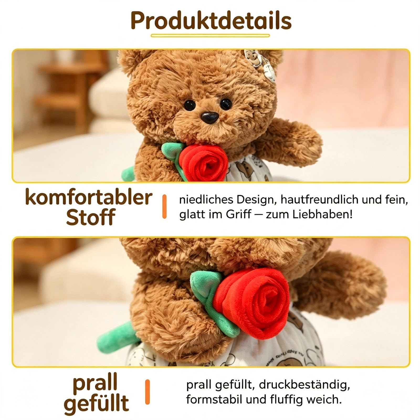 champracer Teddybär Mit Rose, Weiches Rose Bär Plüsch Kuscheltier, Teddybären Stofftier Spielzeug mit Rosenstrauß, Teddybär Plüschtier für Valentinstag, Plüschteddy Geschenke für Geburtstag (65cm)
