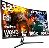 Monitor curvo de juego SANSUI de 32" WQHD 2560x1440 180Hz 1500R, VA rápido, 1ms(OD), HDR, 300 nits, sRGB 125%, DCI-P3 95%, FreeSync, DP1.4x2, HDMIx2 (incluye cable DP) 1