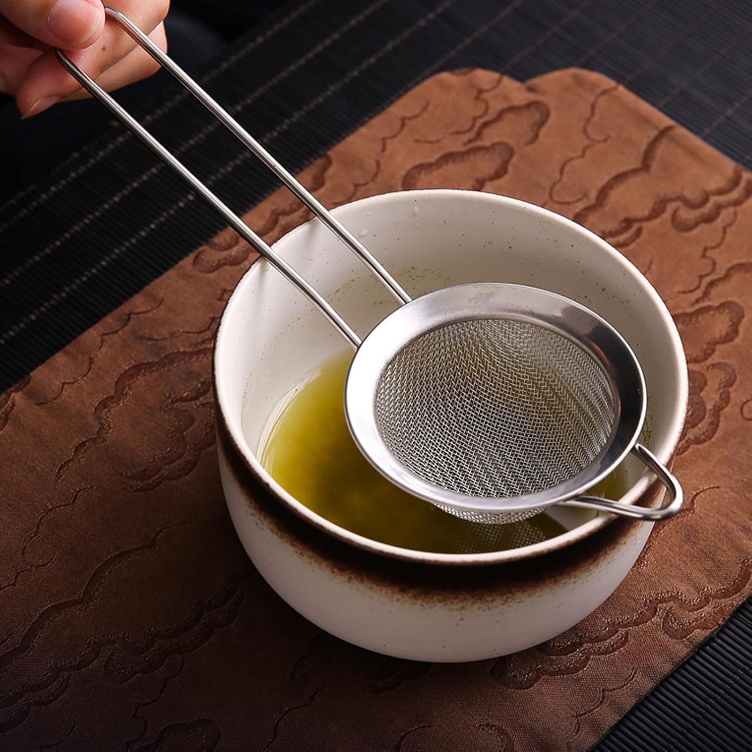 6 Pcs Matcha Tea Set, Japanese Matcha with Whisk and Holder, Bowl, Sifter, and Scoop, Tea Making Tools, Delicate Handmade Matcha Ceremony Kit for Japanese Tea Ceremony (Black)