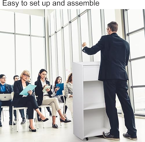 Miniatura 7 de Nisorpa Soporte para podio, escritorio de pie para altavoces con ruedas giratorias, estante de almacenamiento utilizado como púlpitos para iglesias,