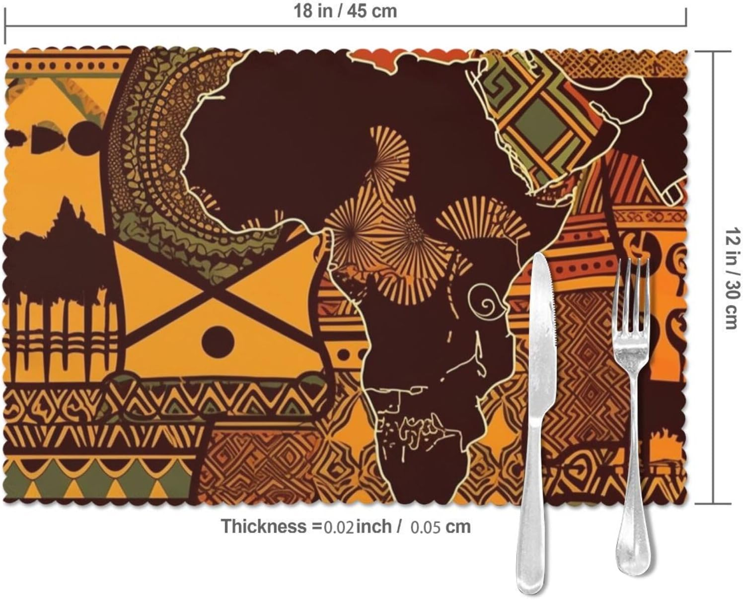Placemats Set of 6 Washable Placemats for Dining Table 12x18 Inch Heat Resistant Place Mats African Map Ethnic Pattern Non-Slip Table Mats for Kitchen Weddings Party Decor Indoor/Outdoor