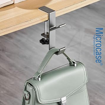 Microcase Ayarlanabilir Çift Başlı Masaya Monte Metal Taşıyıcı Çanta Kulaklık Poşet Eşya vb. Tutucu-AL4788 Gri
