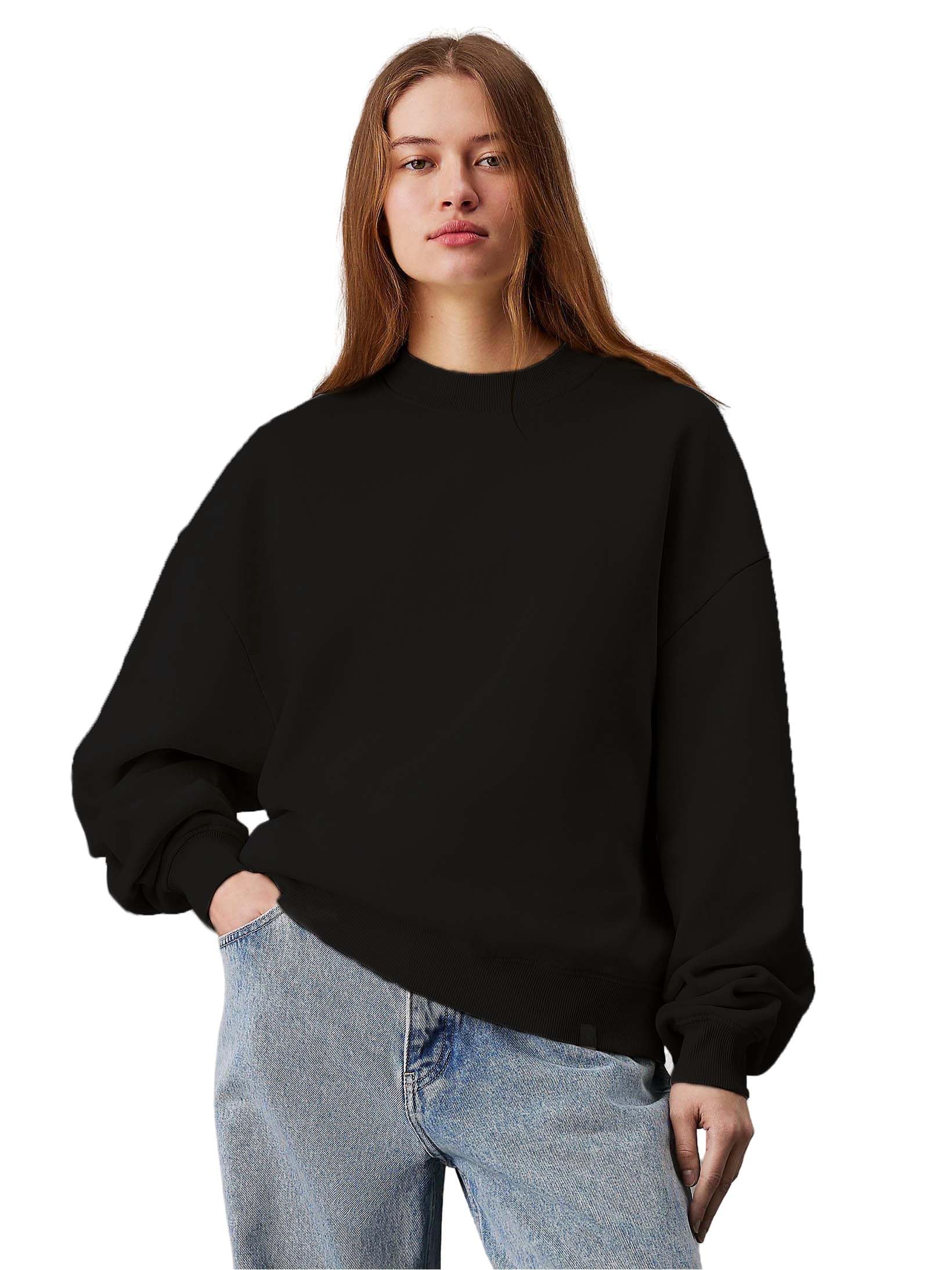 Women's Fleece Sweatshirt Solid Pattern with Classic Round Neck