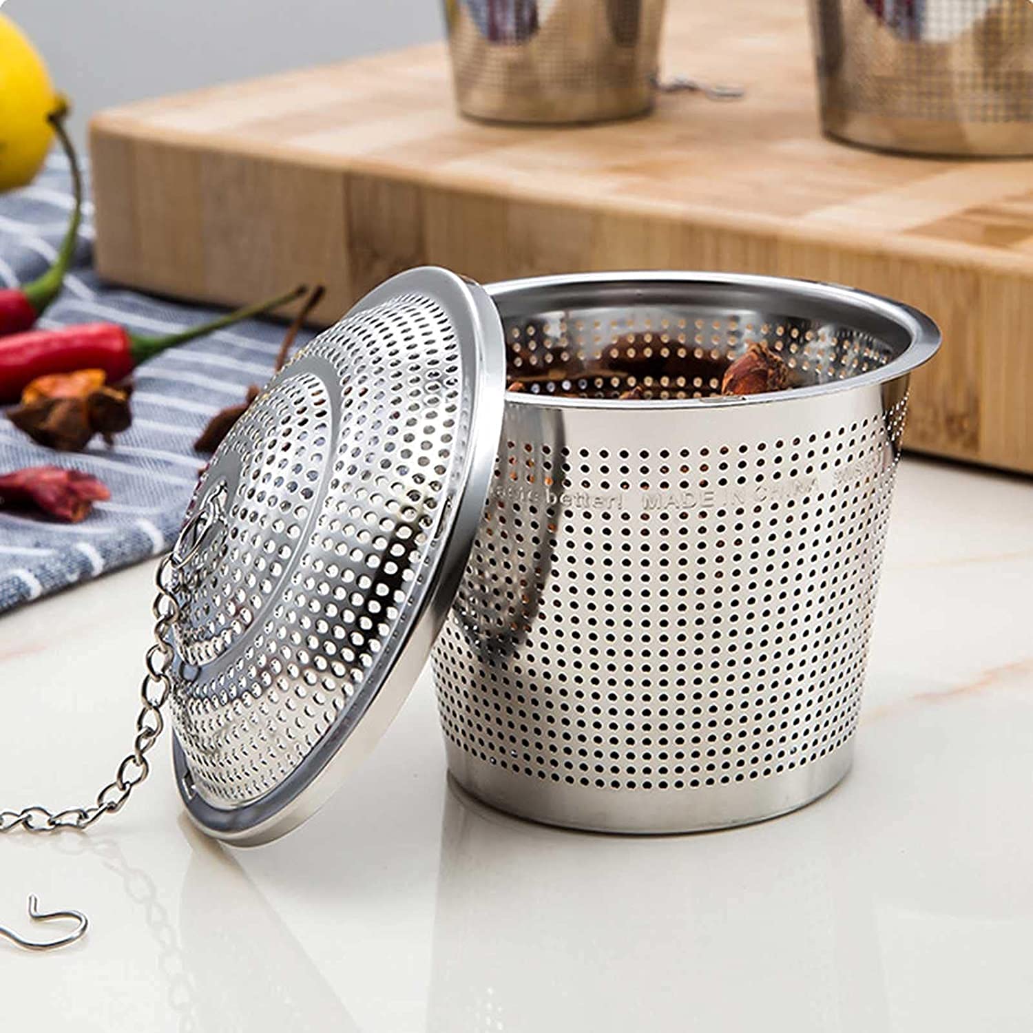 Boule à thé en acier inoxydable, infuseur à thé en maille, filtre à thé, diffuseur d'intervalle de thé avec crochet à chaîne étendue, infuseur à thé, pour thé en vrac (L)