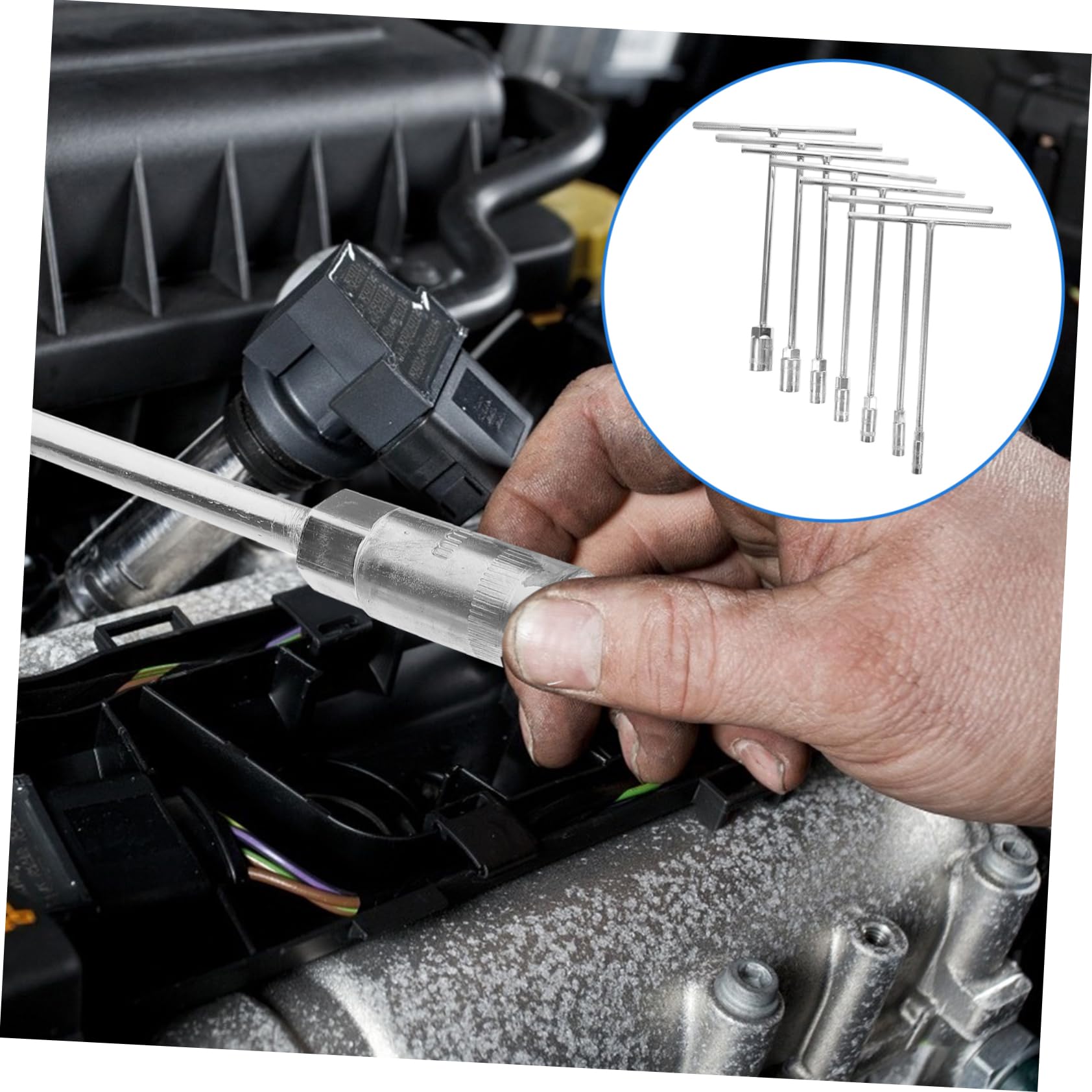 Angoily Jeu de Clés Douille T 7pcs en Acier Chrome-vanadium, Pratiques et Antirouille, pour Réparation et Outils Moto Professionnels, Tailles 8mm à 19mm