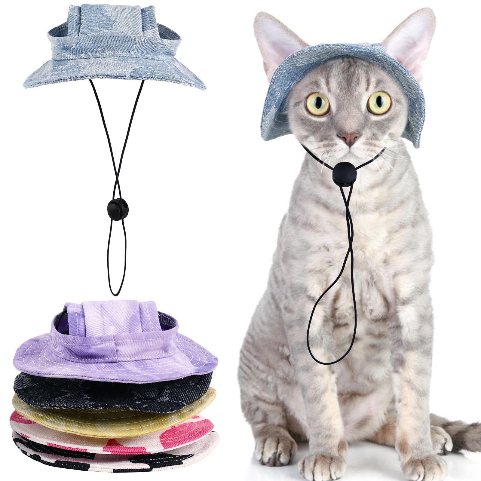 QBLEEV Cat Hats for Cats Only, Sphynx Hat with Ear Hole, Hairless Cat Cowboy Hats for Birthday Party Halloween, Kitten Headwear Sun Sombrero Caps, Chihuahua Sunscreen Baseball Outdoor Climbing Cap