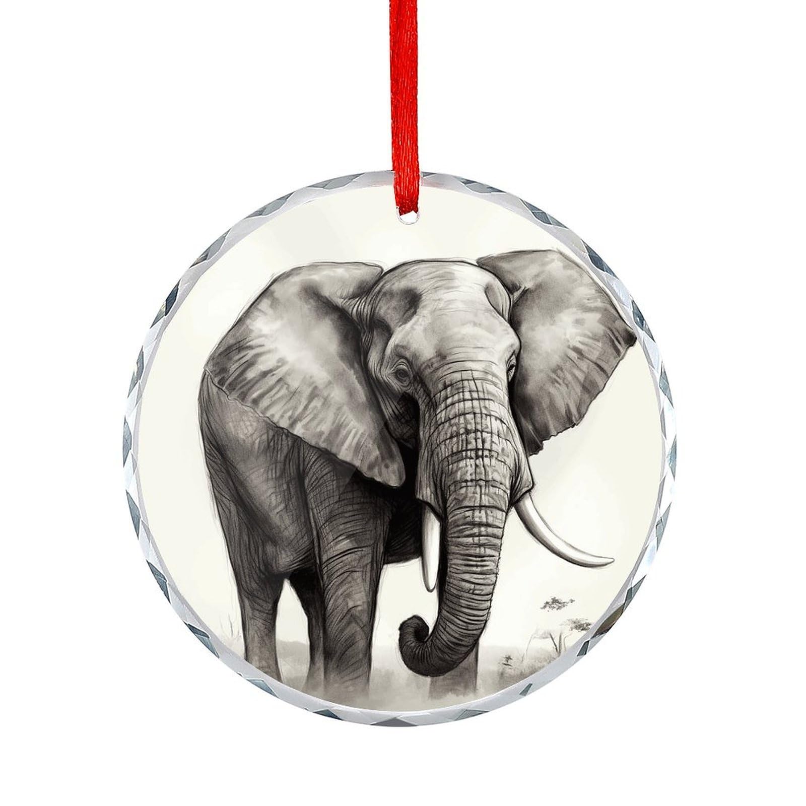 Fodpand Women's Style Elephant Sketch Round Glass Ornament Keepsake Gift Exchange Ideas Car Decor,Christmas Ornaments For Tree Window Garden Ornaments