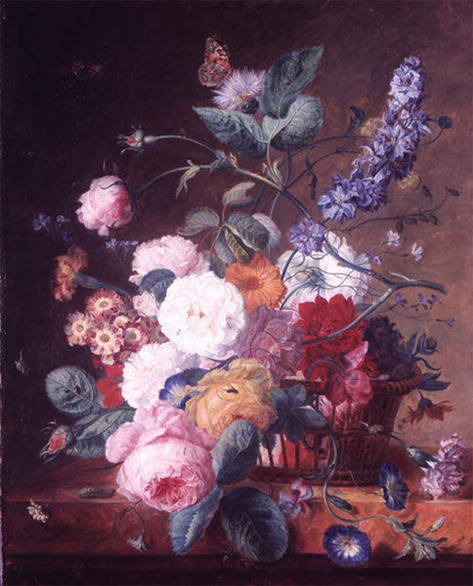 POSTERIIk Vintage Art Print Images Pictures Print Other Flowers in a Basket on a Marble Ledge by Jan Van Huysum Modern Colour Posters for Office Home Decor 60x90cm