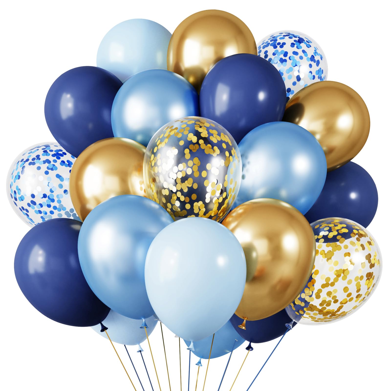 RUBFAC Navy Blue Gold Balloon, Party Balloons Pastel Blue Metallic Confetti for Birthday Wedding Bridal Baby Shower Graduation Party Supplies, 65pcs 12 Inches