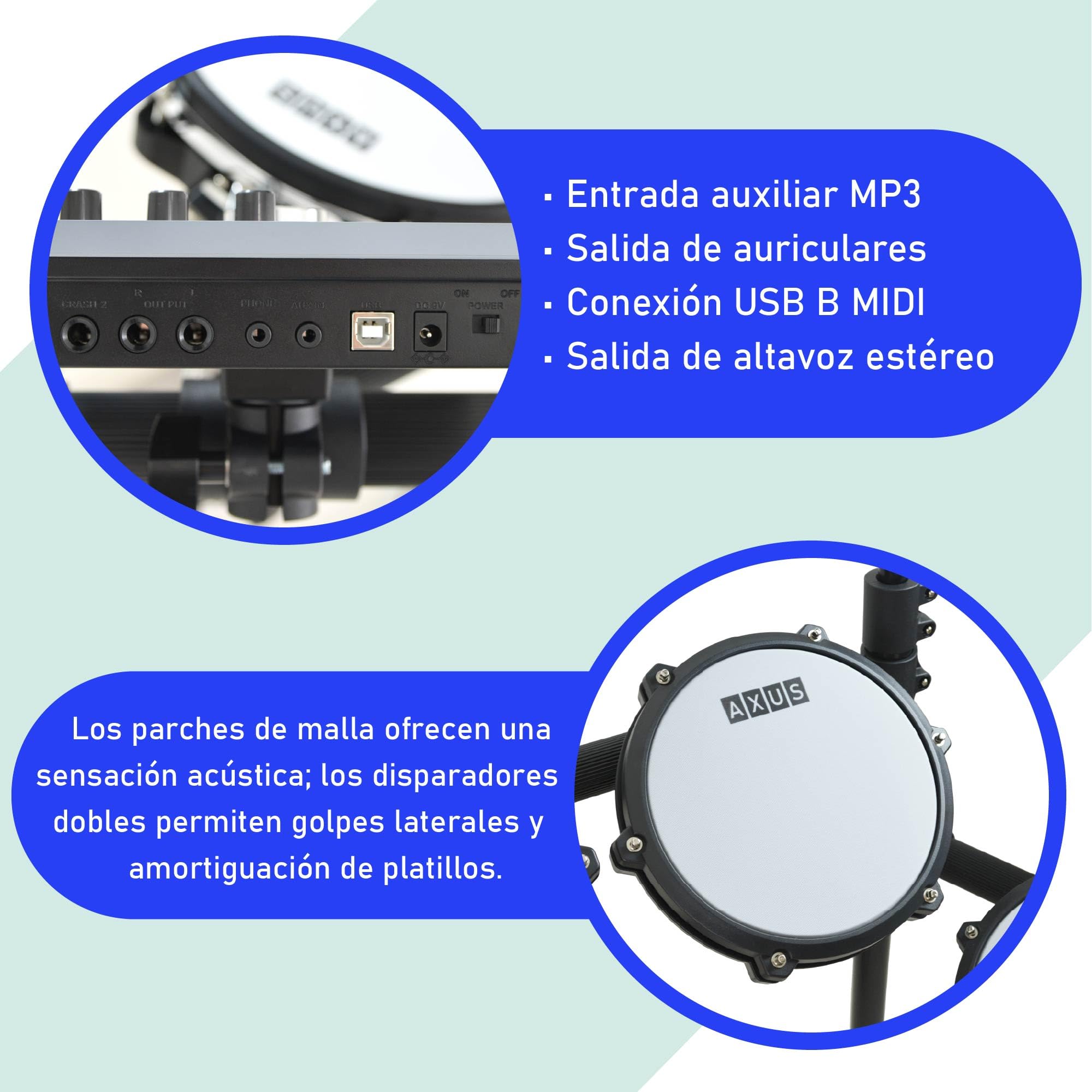 Axus AXK5 Batería Electrónica - Set Completo con Parches Mesh, 25 Sonidos, USB MIDI, Auriculares, Taburete y Baquetas Incluidos - Perfecta para Principiantes Adultos Niños Práctica Casa
