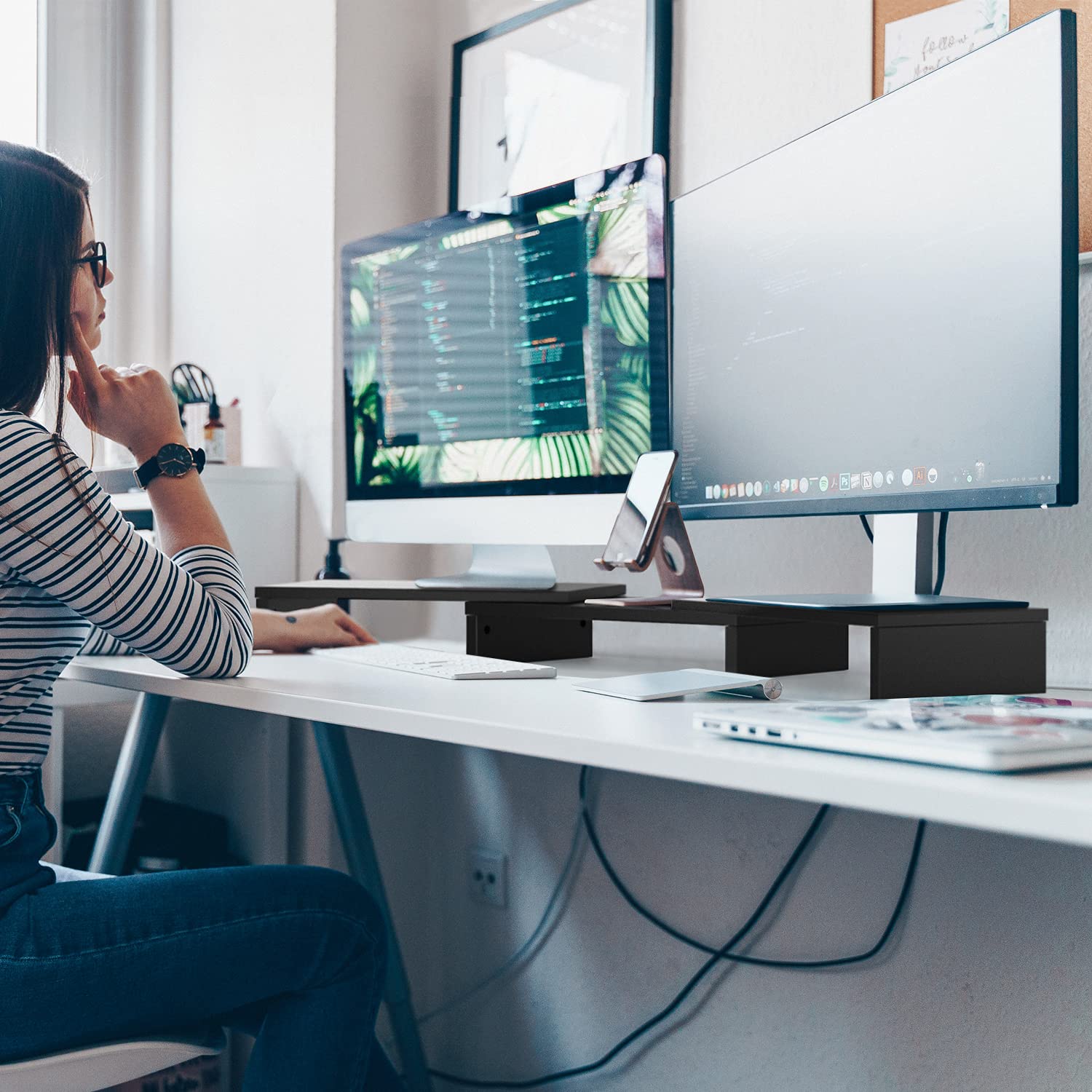 Dual Monitor StandDesk Accessories with Adjustable Length and