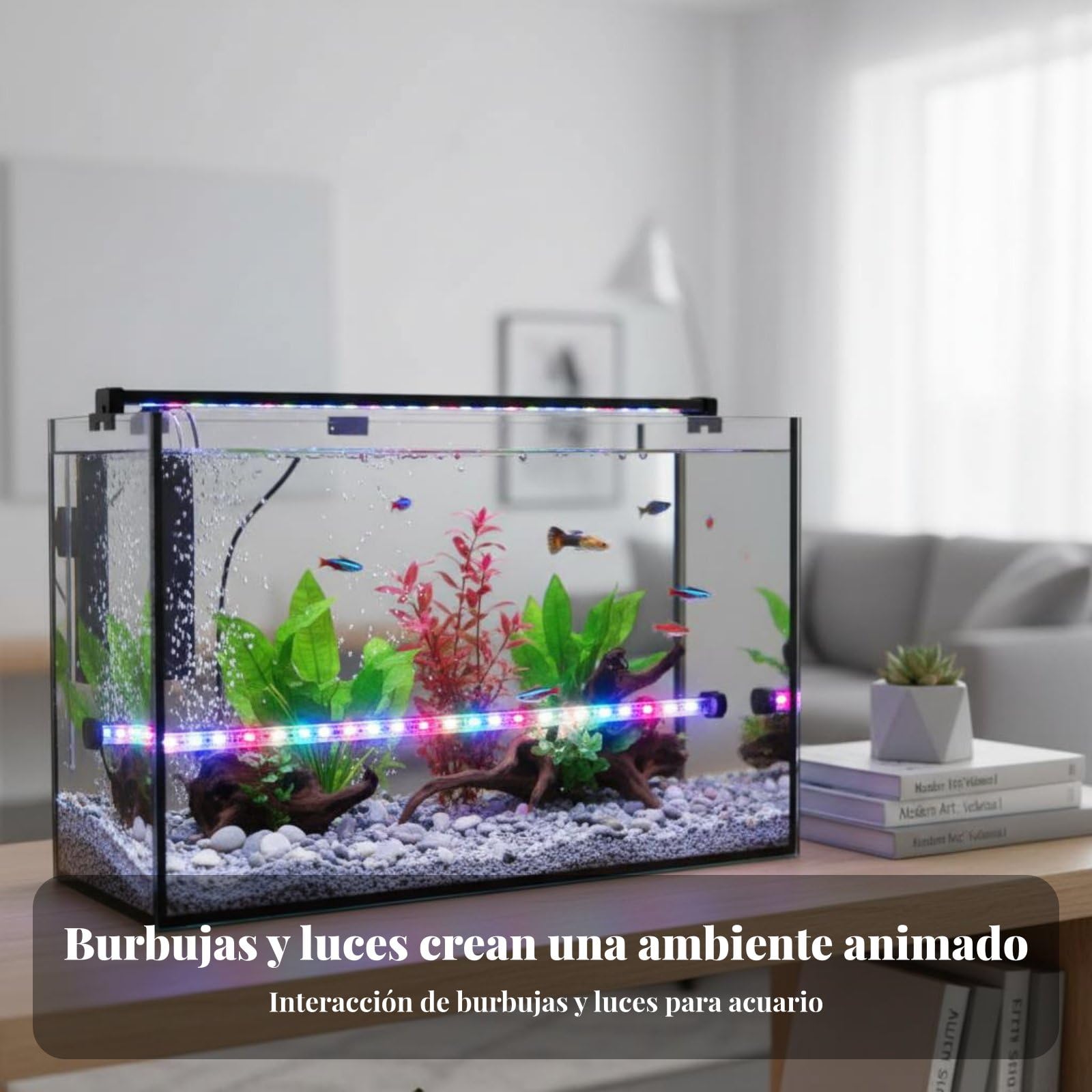 Harilla Lámpara para Acuario Luz de Burbujas Barra RGB Sumergible con Control y Modos Automáticos para Decorar y Oxigenar Ambiente Acuático Adecuada para, 76.5CM, Enchufe AU