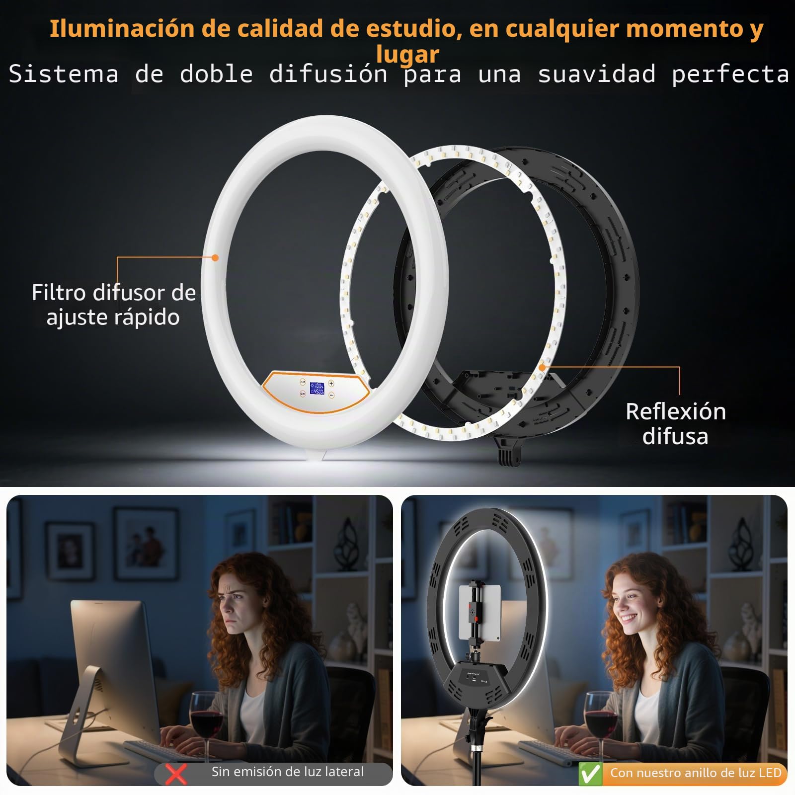 MACTREM Aro Luz LED 22" Profesional 190cm/75 Trípode Regulable Tatuaje | 50W 6500K, Para Tablet Teléfono, Pestañas, Maquillaje, En Directo, Grabación Vídeo, TikTok, Fotografía