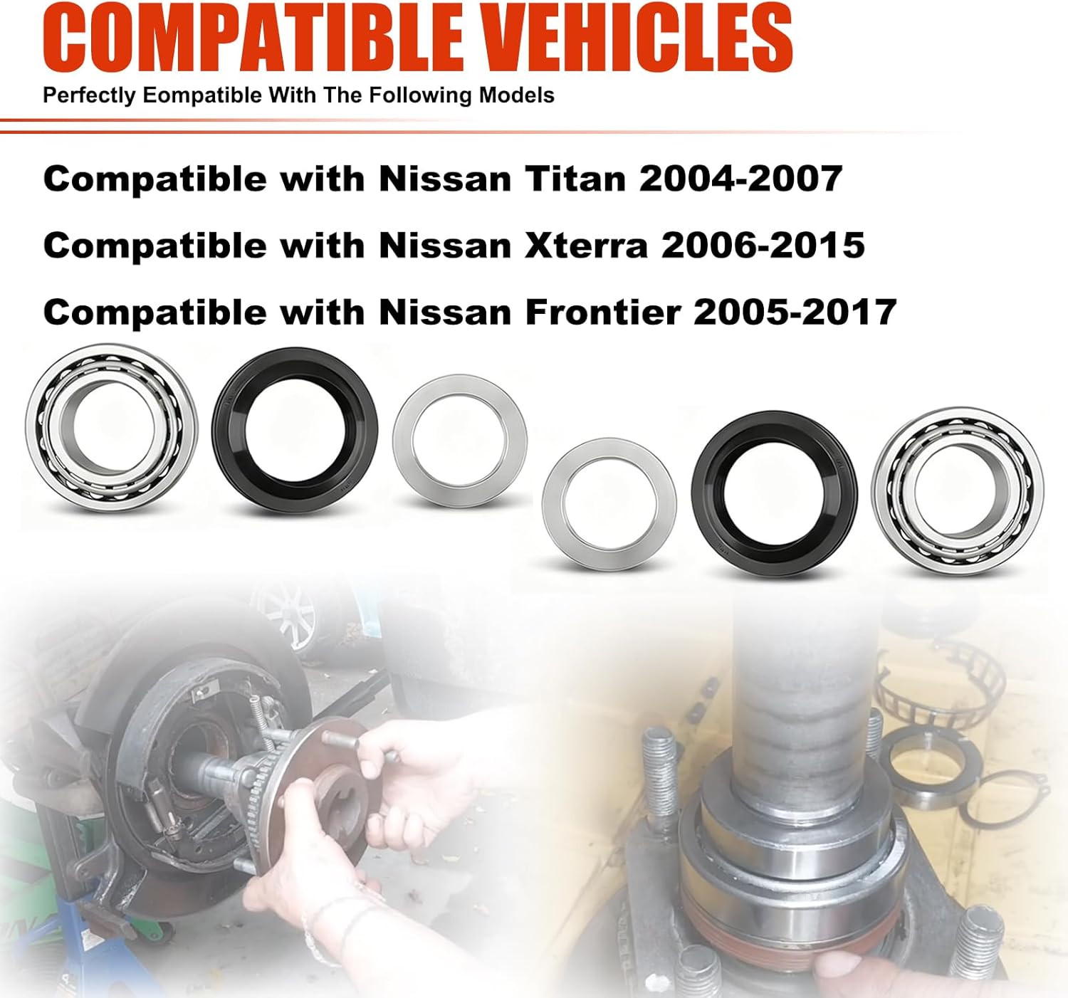 2 Set Rear Axle Shaft Wheel Bearing Inner Spacer Oil Differential Seal Kit Compatible with Nissan Titan 2004-2007 with Nissan Frontier 2005-2017 with Nissan Xterra 2006-2015 Replace 43252-7S200 43070