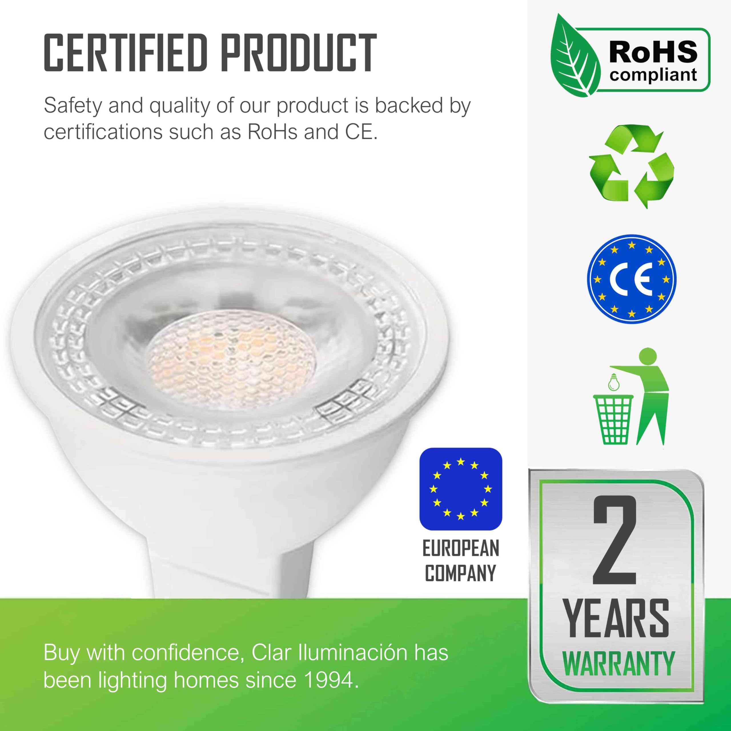 CLAR - Lampadina LED GU5.3, Faretto 12V, Luce Naturale 4000K 3,5W (Pack 20)