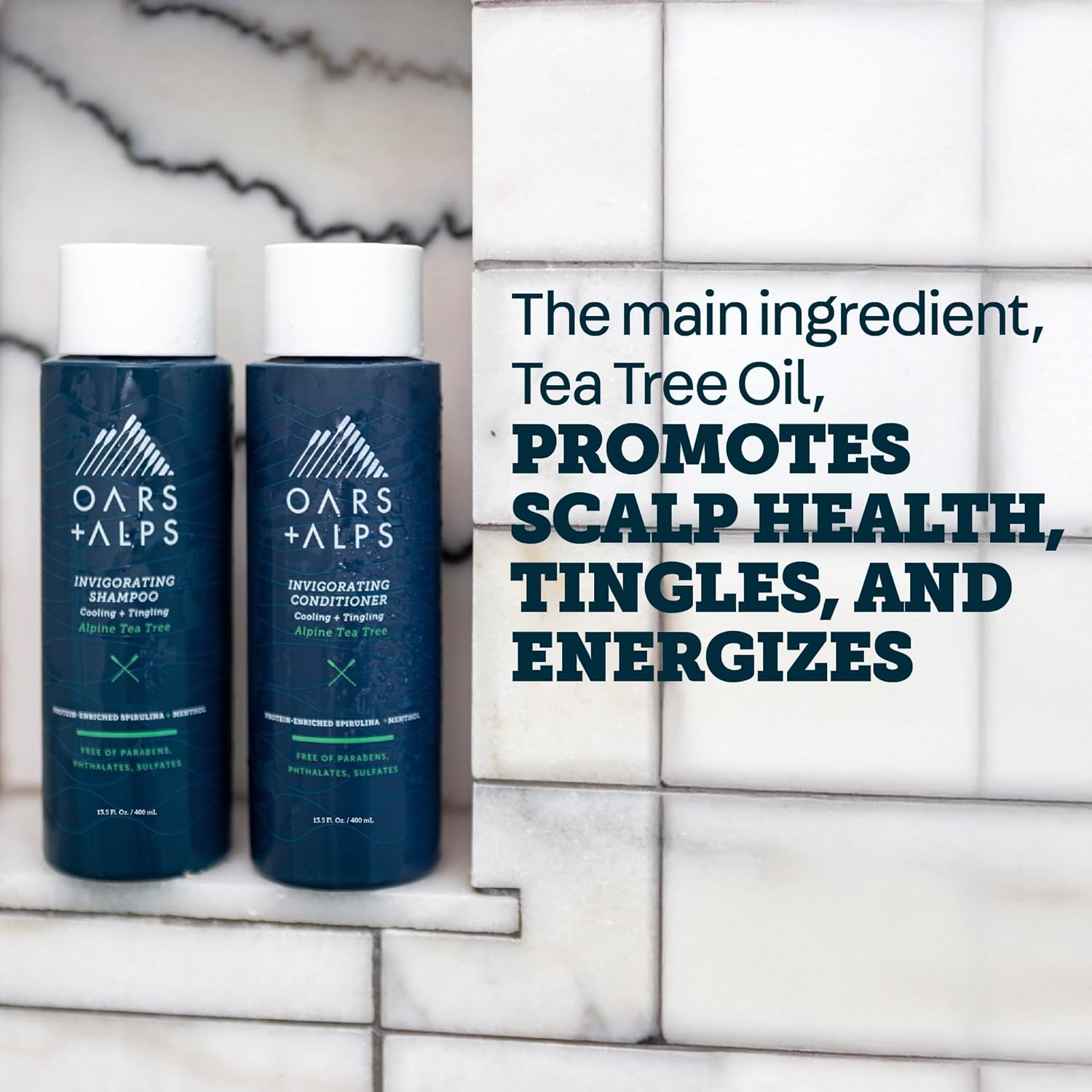 Oars + Alps Men's Sulfate Free Hair Shampoo for Men & Women, Shampoo for Hair Infused with Witch Hazel and Tea Tree Oil, Nourishing & Moisturizing, Paraben & Sulfate Free, Alpine Tea Tree, 13.5oz