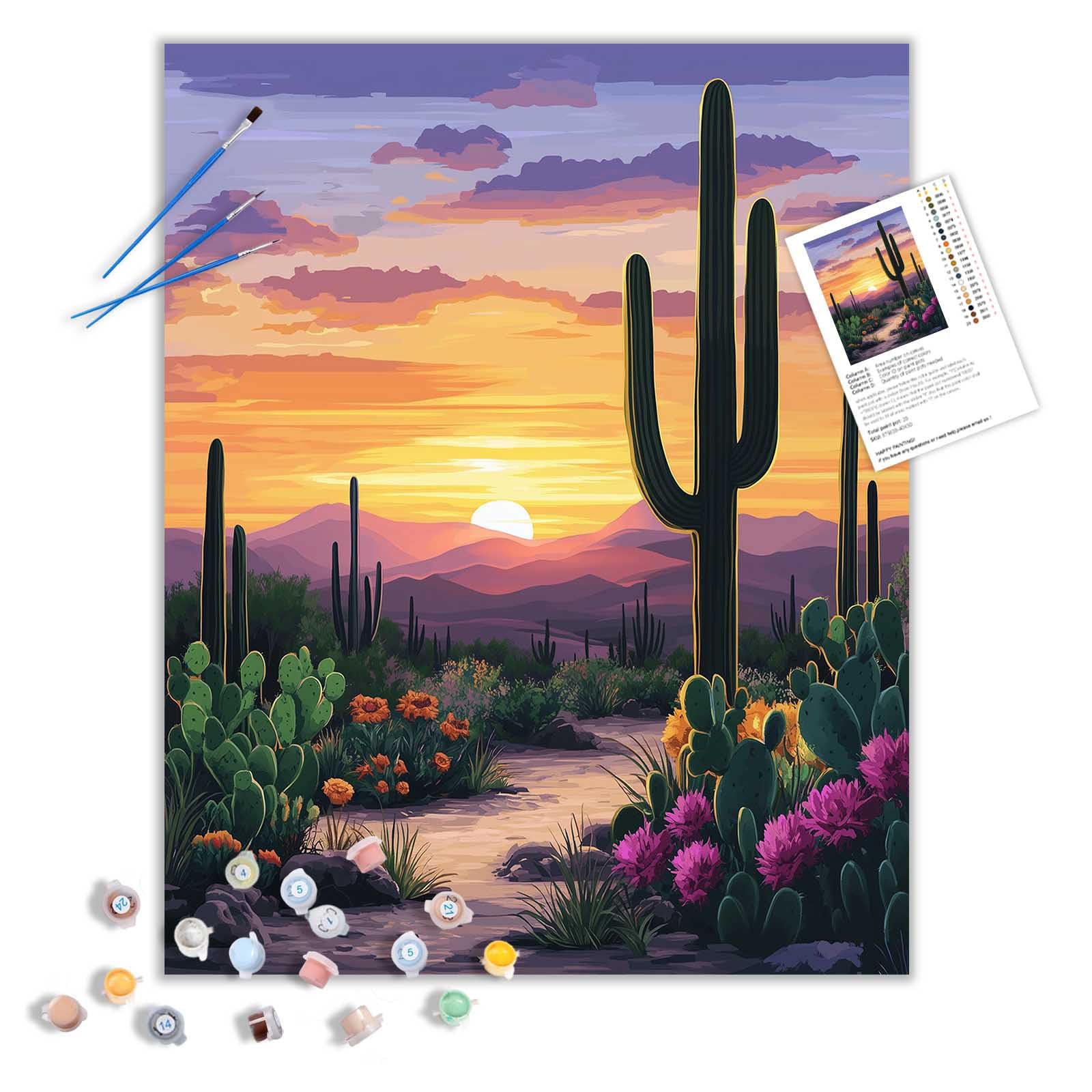 ARNLRDYA Cactus Desert Paint by Numbers Kits, Sunset Floral Landscape Paint by Number for Beginner, Nature Scenery Acrylic Painting for Gift Home Wall