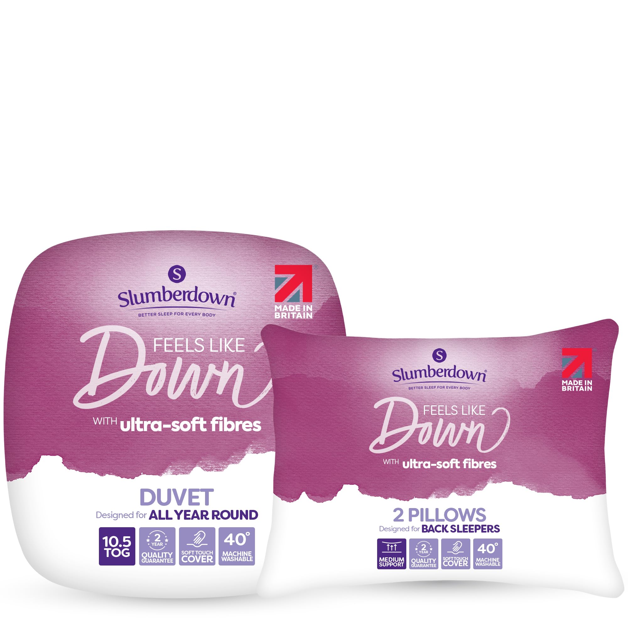 Slumberdown Feels Like Down Double Duvet 10.5 Tog & 2 Pillows - Ultra Soft All-Year Round Double Quilt for Summer, Autumn & Winter | UK Made, Non-Allergenic & Washable (200 x 200cm) — image 1