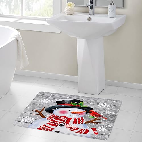 Miniatura 4 de LB Tapete de baño de muñeco de nieve de Navidad para baño, copos de nieve blancos de vacaciones de invierno sobre tablas de madera gris rústicas,