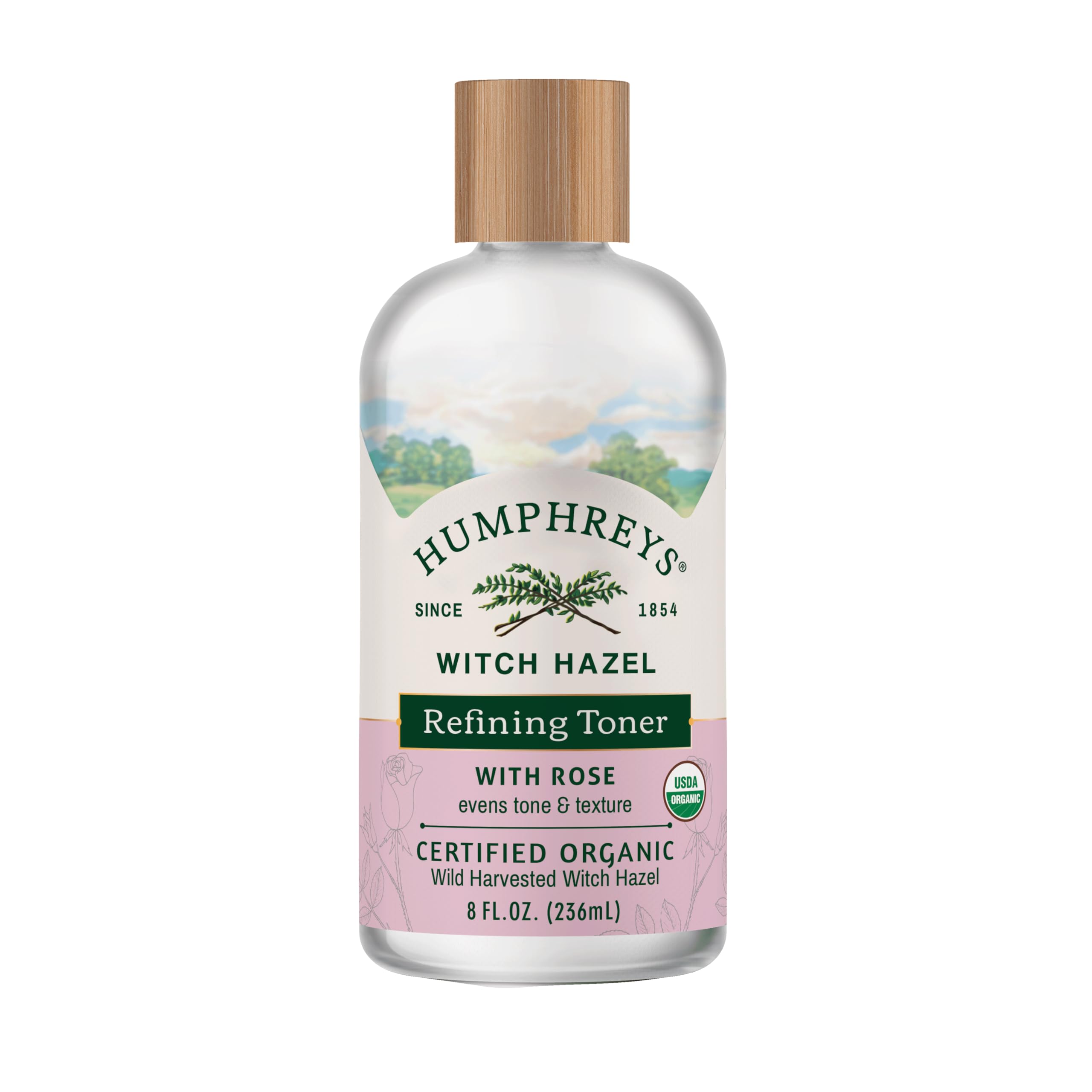 Humphreys Witch Hazel Refining Toner | Wild Harvested Witch Hazel & Rose | USDA Organic | Natural | Soothing & Clarifying | 8 Fl Oz