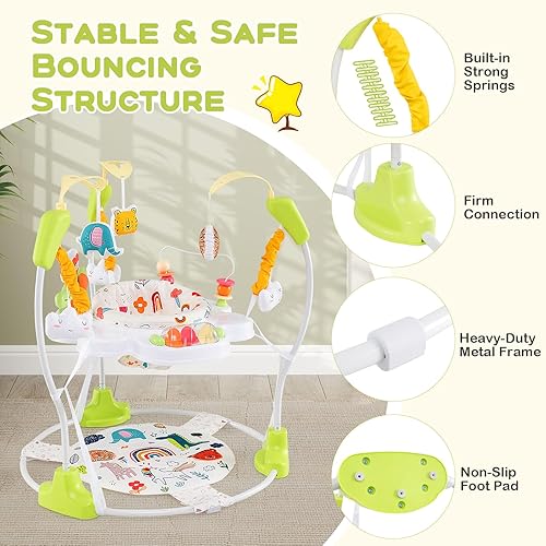Miniatura 8 de BABY JOY Puentes y gorilas para bebés, centro de actividades para bebés con sonidos de luces musicales, asiento giratorio de 360 y 3 alturas