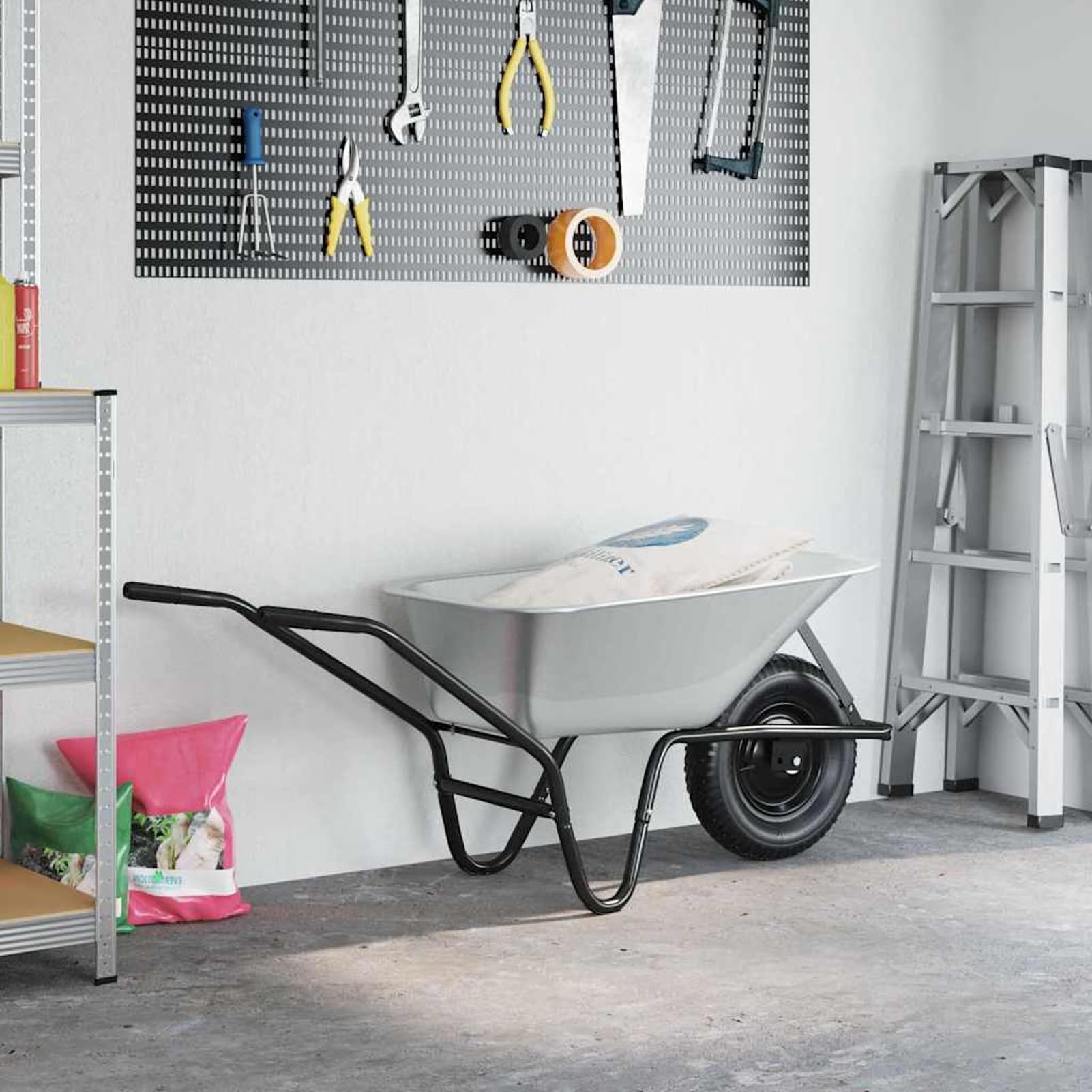 Geecher Carriola da Giardinaggio, con Ruota Gonfiabile da 35 cm, Dimensioni 141 x 60 x 57 cm, in Acciaio, per Trasporto di Terra e Piante, Ideale per Giardinieri e Appassionati