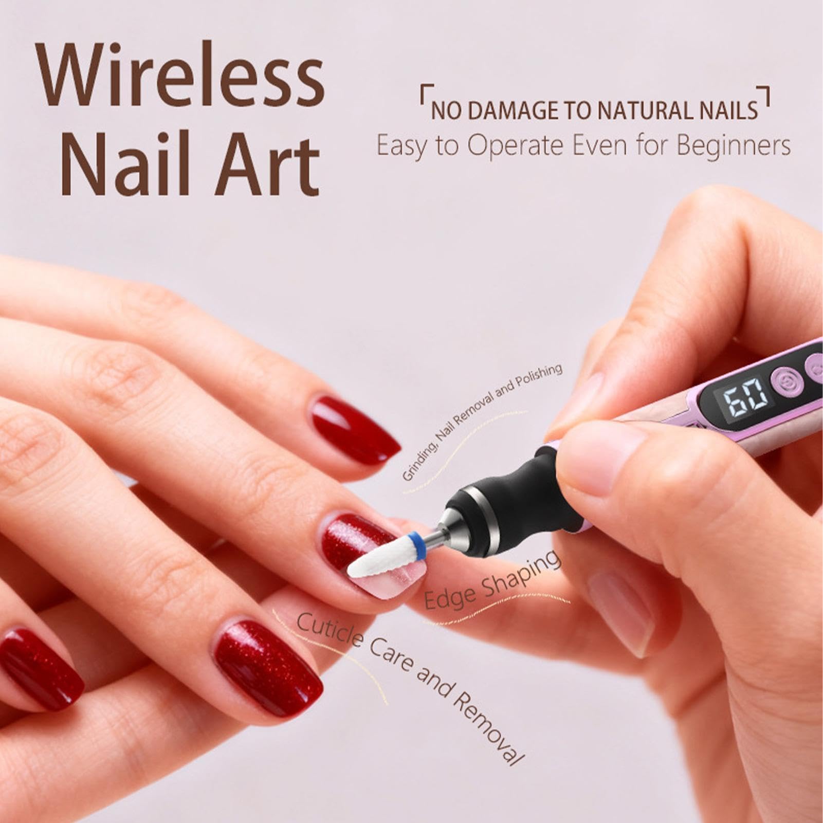 Trapano per Unghie Elettrico Velocità Regolabile e Silenzioso | Kit di Precisione per Unghie per Manicure, Pedicure, Limatura e Lucidatura