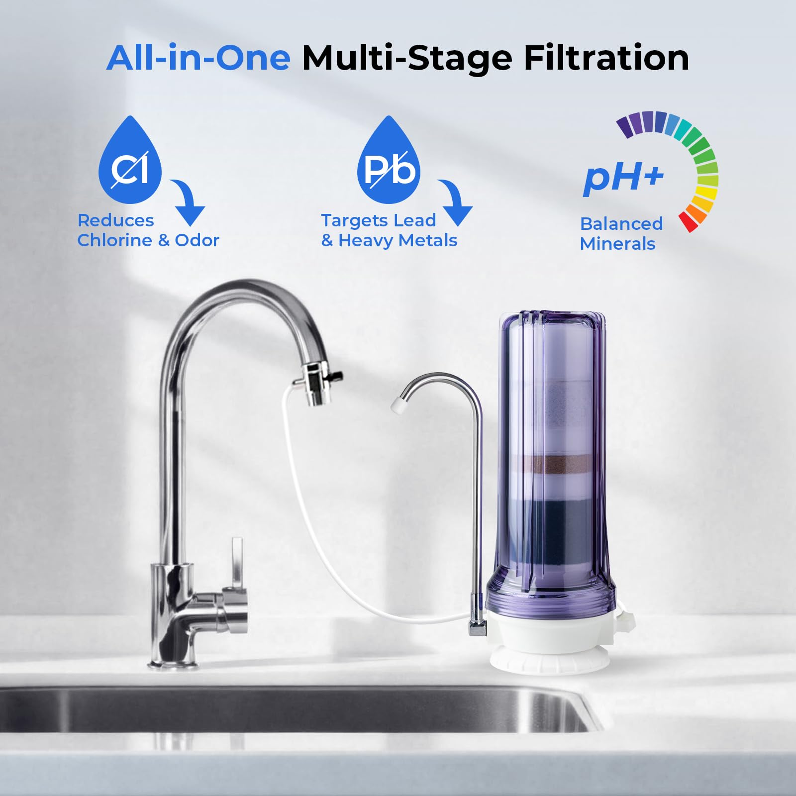iSpring CT10-CL 7-stufiges Auftischfilter Wasserfilter, pH-ausgeglichen | reduziert Schwermetalle, VOCs, Chloramine, Blei, unangenehmen Geruch und Chlor, bis zu 12 Monate