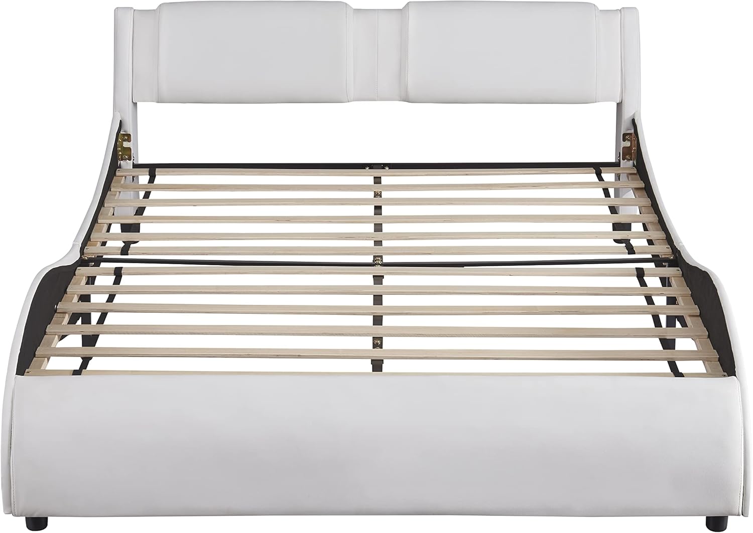 Harper & Bright Designs Upholstered Faux Leather Queen Size Bed Frame, Modern Queen Bed Frame with LED Light Headboard, Wood Queen Size Platform Bed for Teens Adults, No Box Spring Needed, White