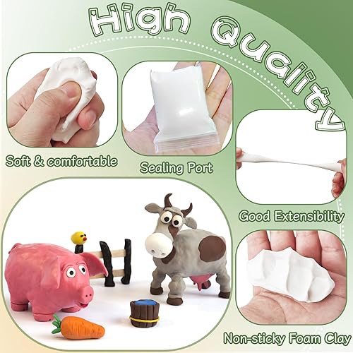 Miniatura 3 de Paquete de 50 arcilla de espuma blanca de secado al aire, arcilla de espuma súper ligera de 17.6 onzas, arcilla de modelado suave blanca para regalo
