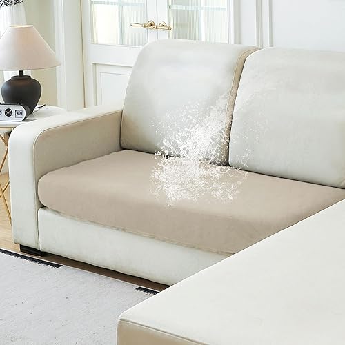 Miniatura 35 de NAISI Fundas de cojín impermeables para sofá, tela de terciopelo grueso, lavables, 3 piezas, fundas individuales para sofá modular con parte