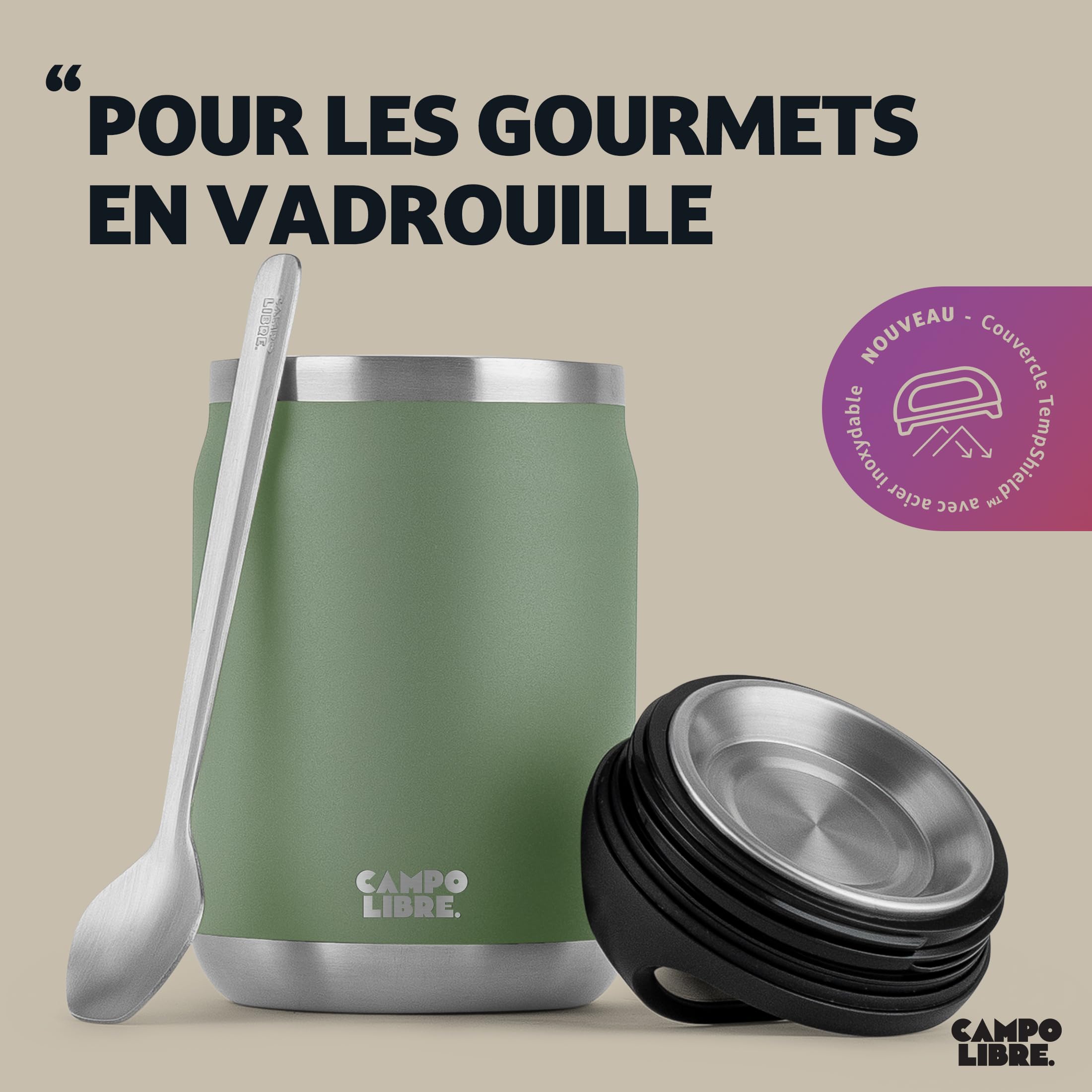 Campo Libre.® LOTTA – Thermos Alimentaire Chaud & Froid – Boite Repas Isotherme avec Cuillère – Gamelle Isotherme Adulte ou Bébé, Travail, Bureau, École, Camping – Facile à transporter. Vert, 800ml