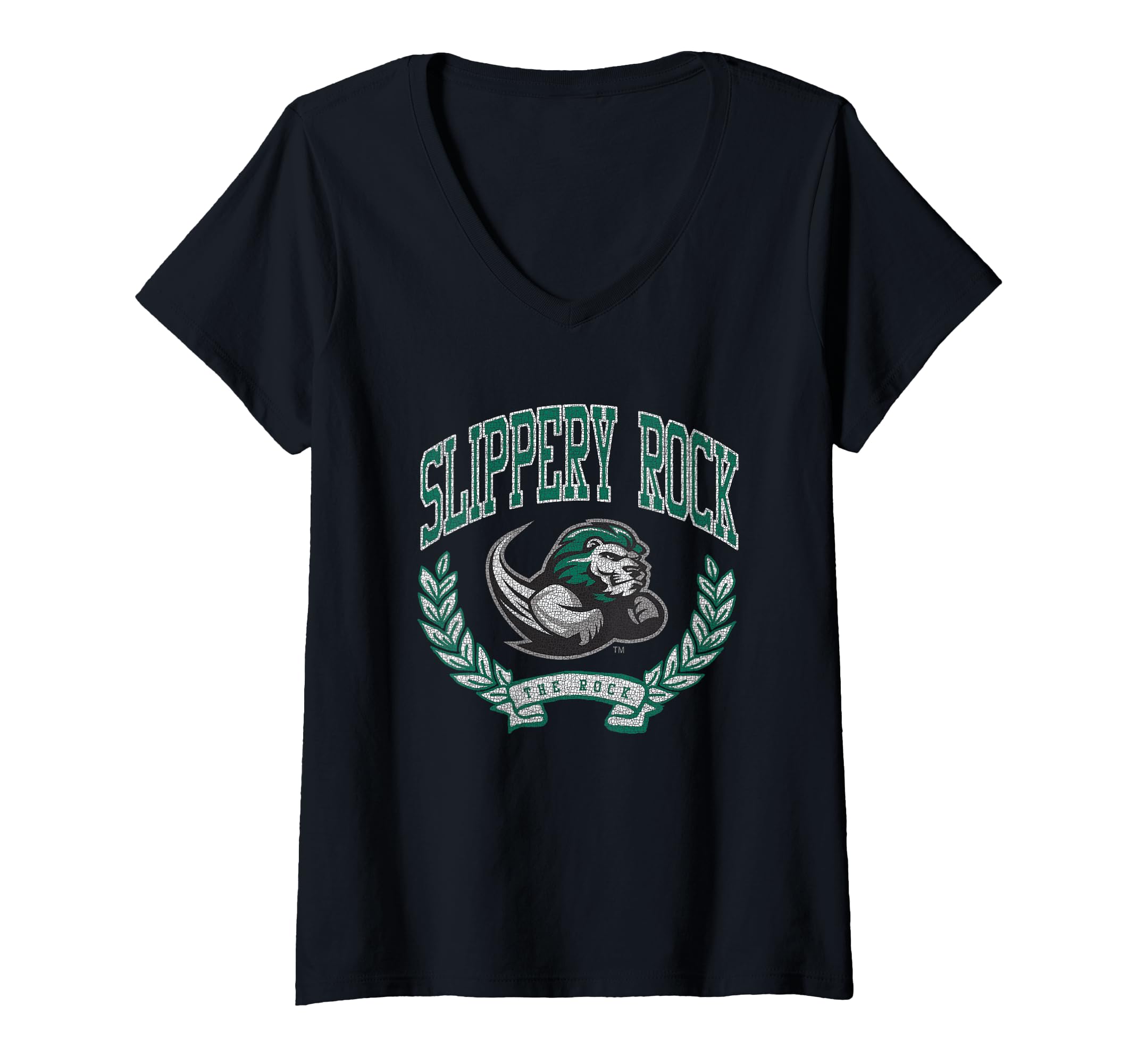 Womens Slippery Rock The Rock Victory Logo Officially Licensed V-Neck T-Shirt