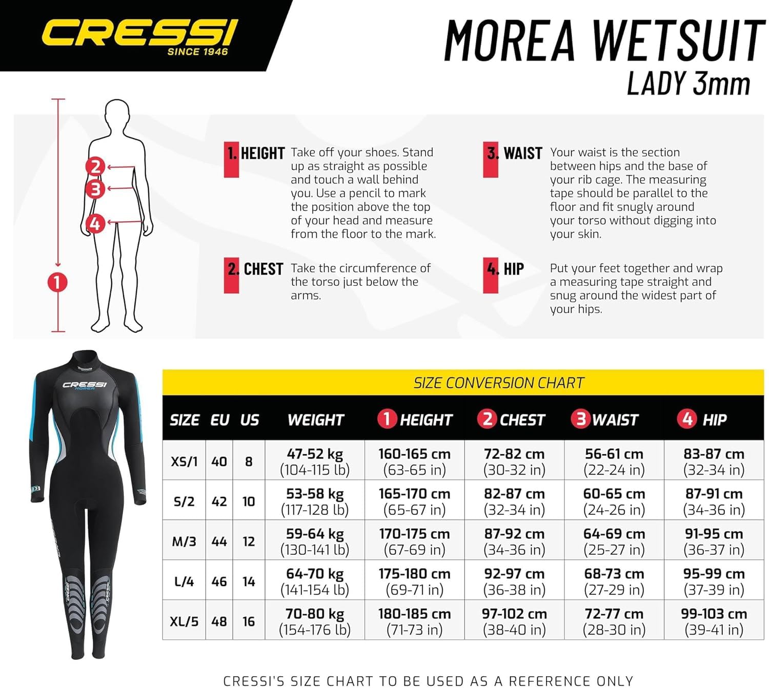 Cressi Morea Lady Monopiece Wetsuit 3 mm, Muta Monopezzo Senza Cappuccio Neoprene Ultrastretch Donna