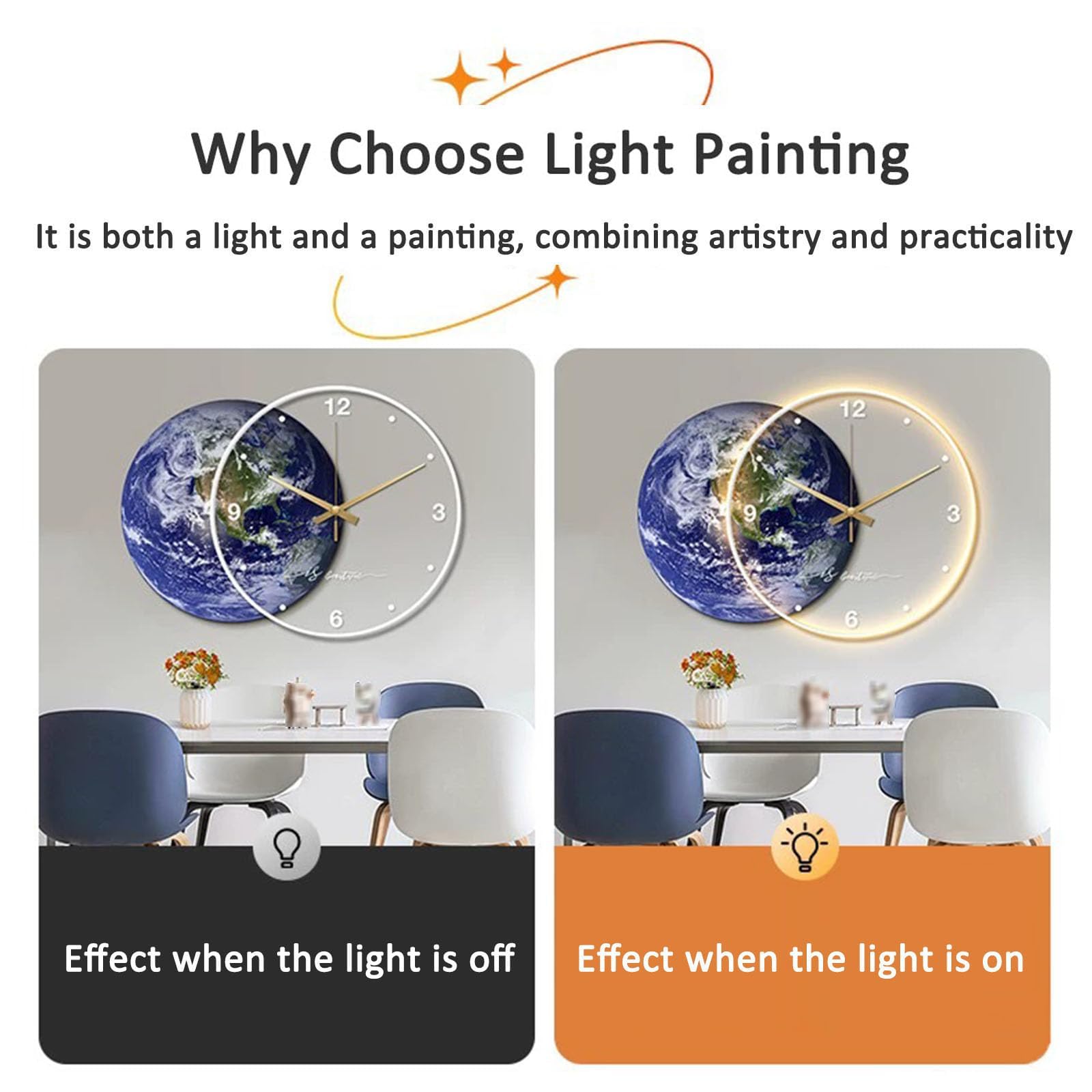 Lámpara de pared LED de luna 3D con reloj, arte moderno, luz decorativa para sala de estar, dormitorio, oficina, decoración oriental contemporánea