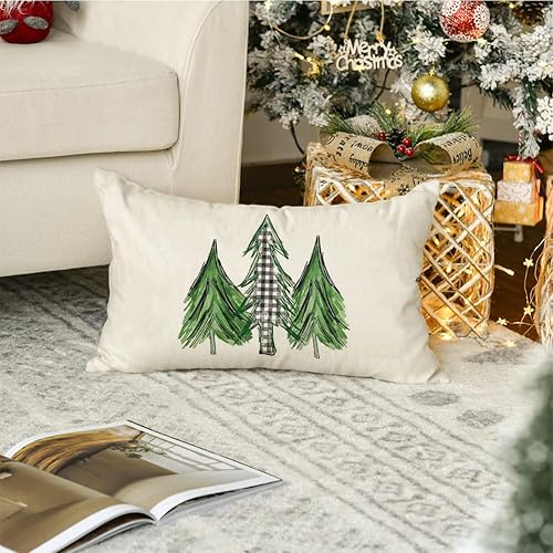 Miniatura 2 de RABUSOFA Fundas de almohada de invierno de 12 x 20 pulgadas, decoraciones navideñas de búfalo a cuadros, fundas de almohada decorativas de invierno,