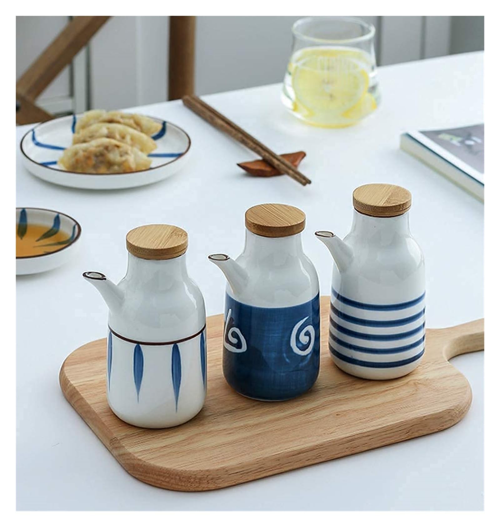 Distributore di Olio E Aceto, Piccolo Contenitore per Olio E Aceto in Ceramica da 350 Ml, Bottiglia per Aceto, Stile Giapponese, Cucina Artigianale,14 * 6.8cm