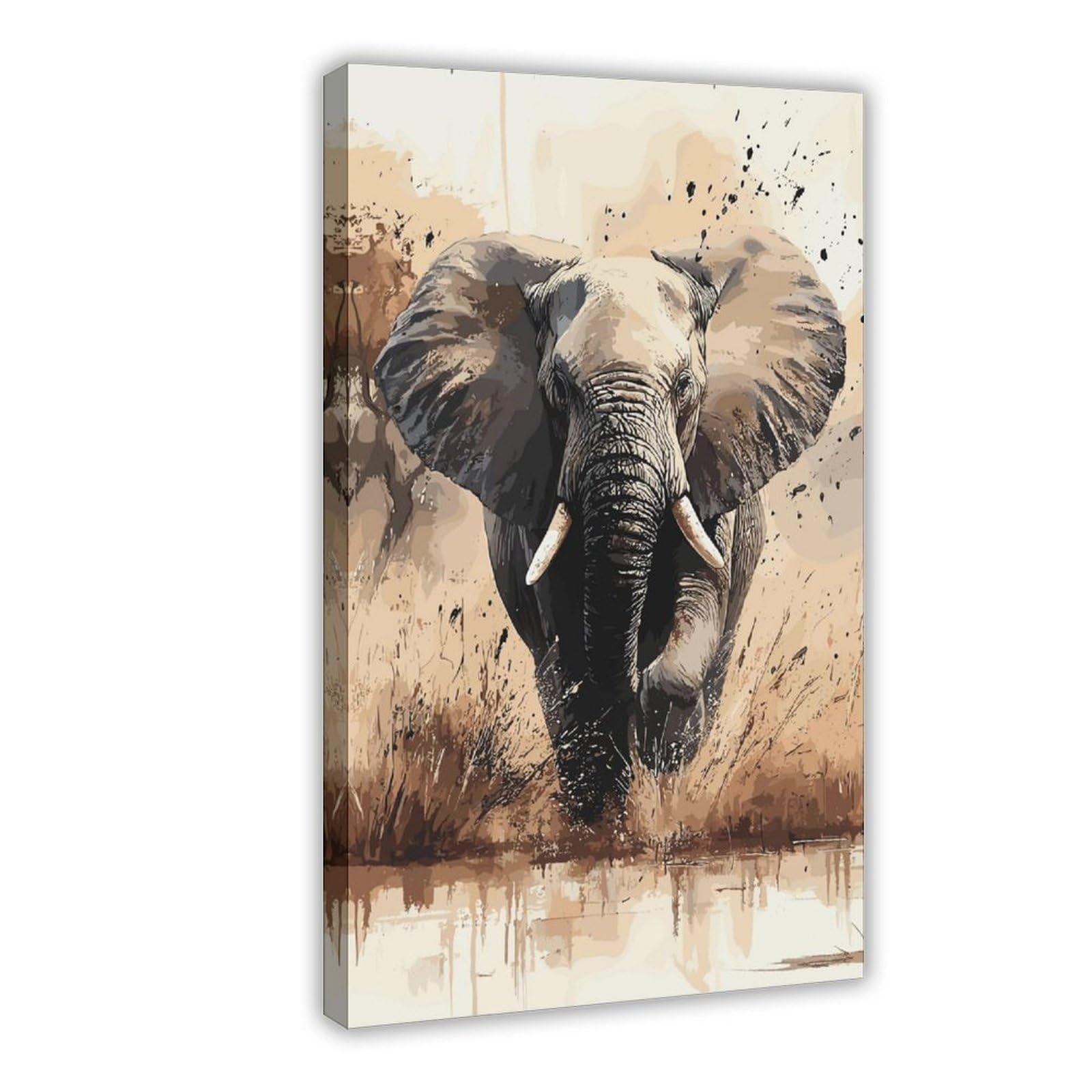 Bareronor African Elephant Canvas Poster Bedroom Decor Landscape Office Room Decor Gift 24" L X 36" W