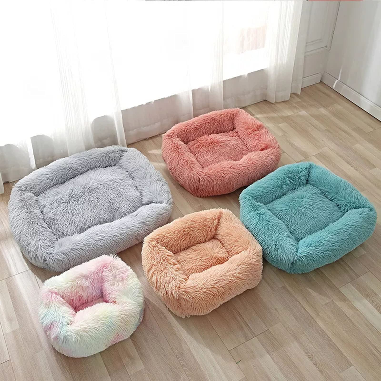 Grand Panier Chien,Tapis Chien Antidérapant,Panier Chat Moelleux De Chaud,Carré Dehoussable Lavage Facile,pour Chien Grande Taille Ou Chat,Dark Gray,L (66 * 56 * 18)