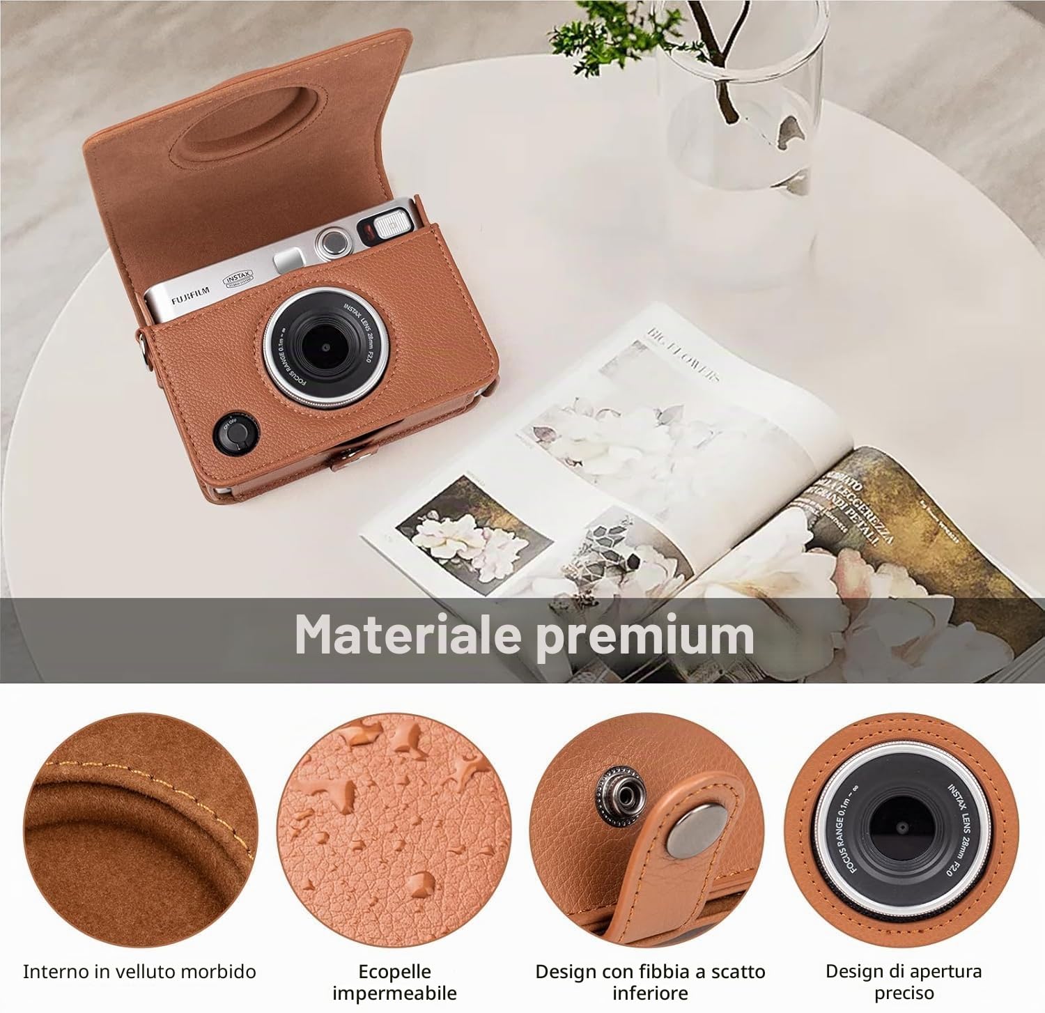 MUZIRI KINOKOO Custodia Protettiva Compatibile per Fujifilm Instax Mini EVO Fotocamera - PU Pelle Custodia - Modello Lichee Stile Orizzontale