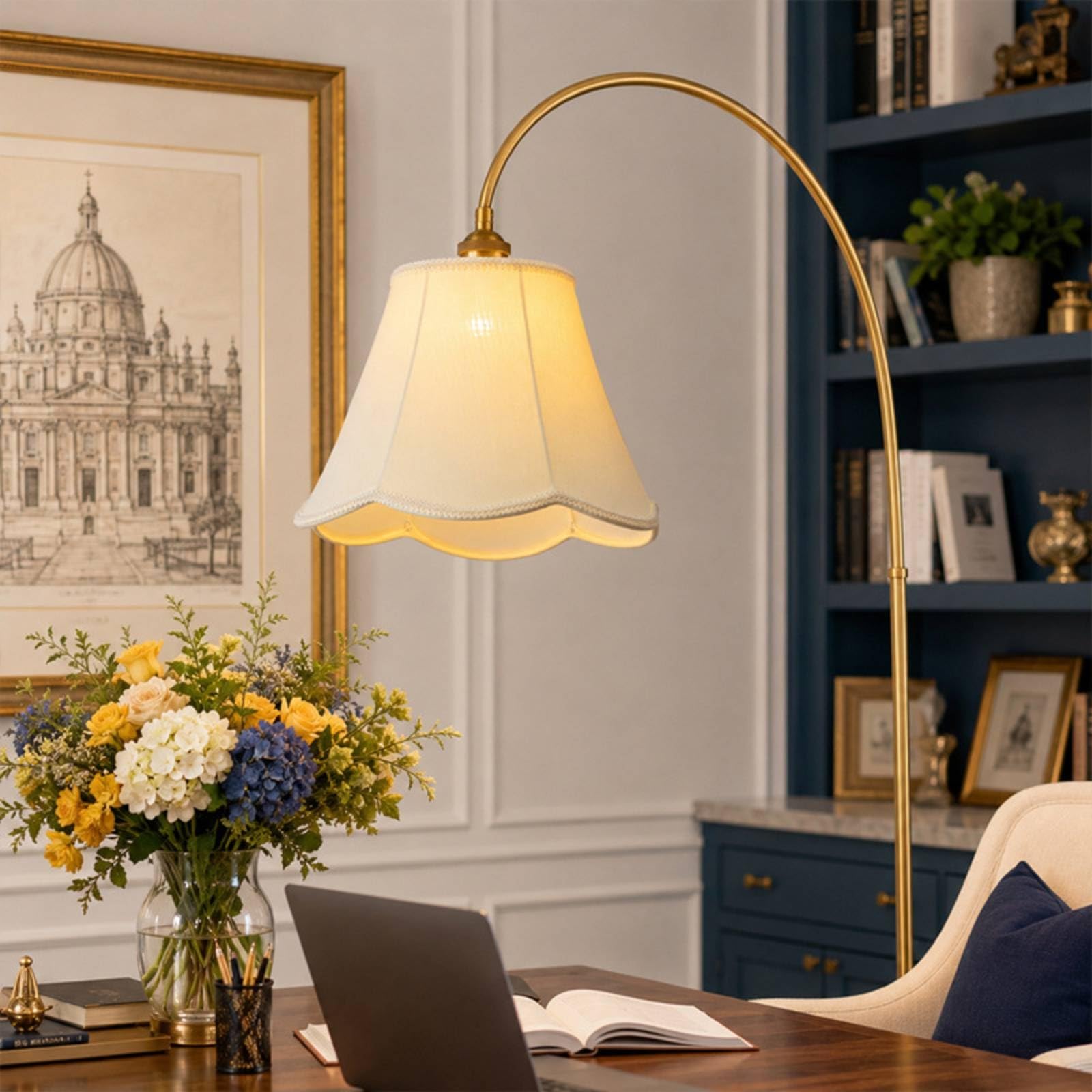 Lampenschirm mit Wellenrand beige Stofflampenschirm klassisch Ersatz-Lampenschirm für Wohnzimmer, Schlafzimmer