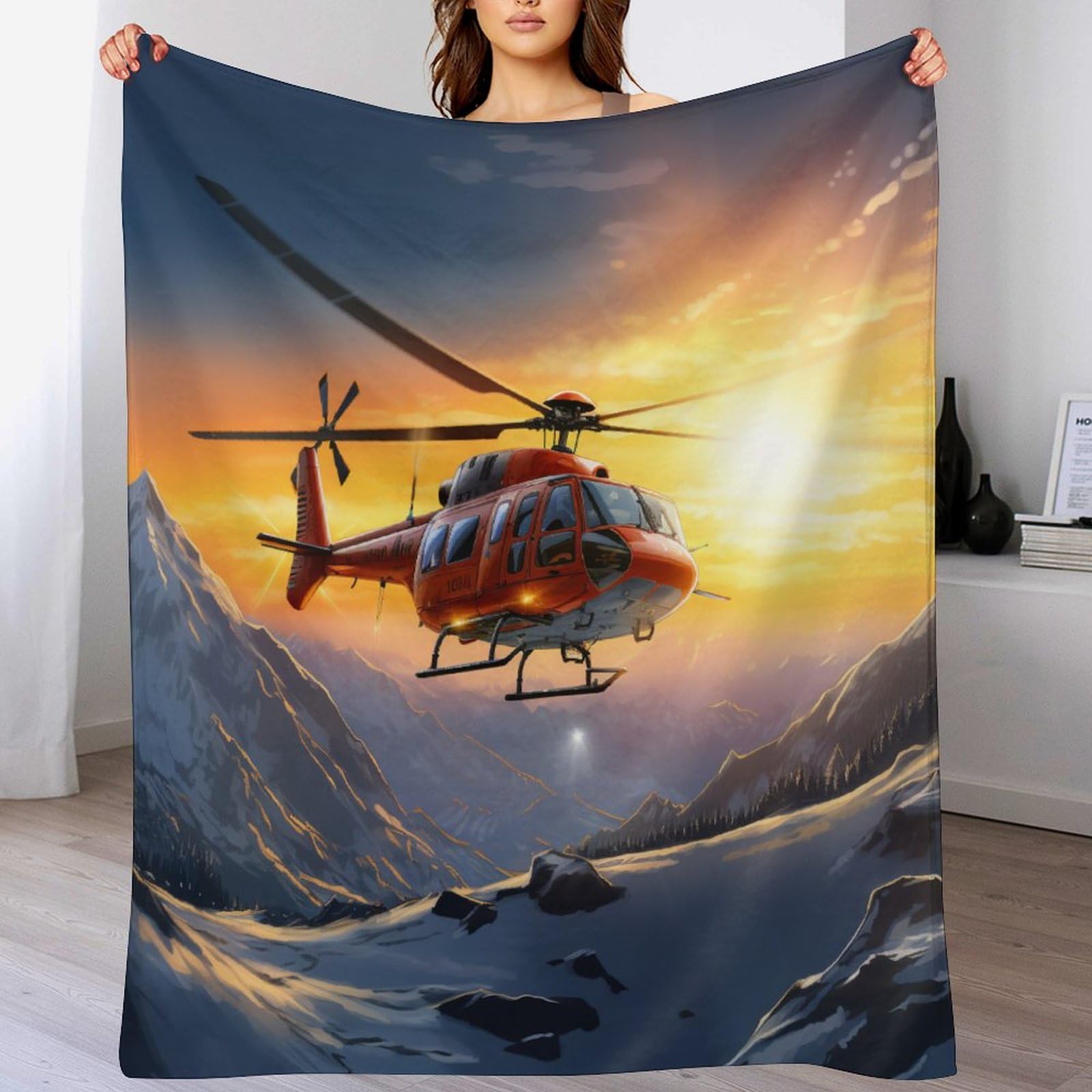 Couverture en flannel hélicoptères 130x180cm pour cocooning au salon